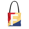 Monogram 'F' Colorblock Tote Bag — Personalized Initial F Shoulder Tote