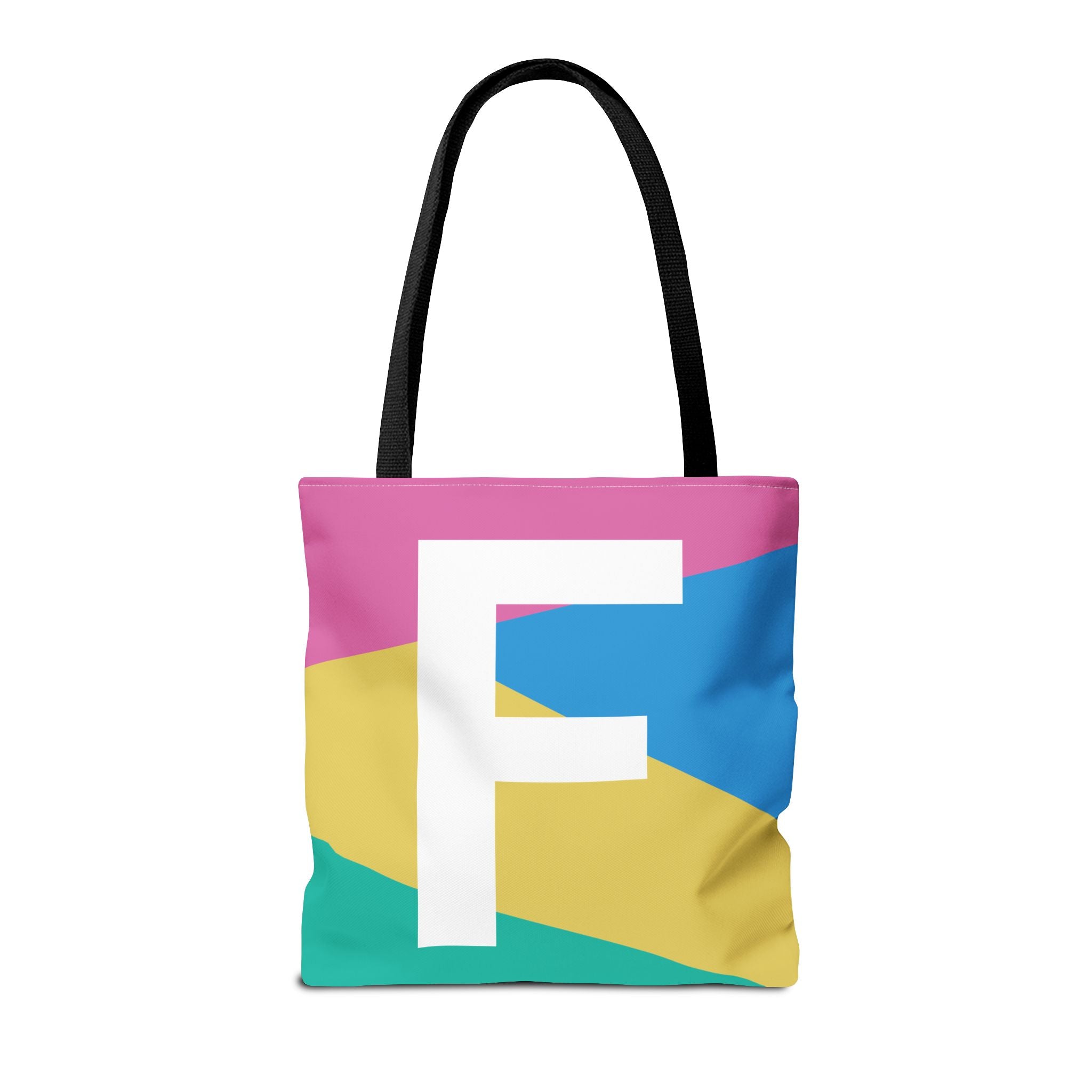 Monogram 'F' Colorblock Tote Bag — Personalized Initial F Shoulder Tote