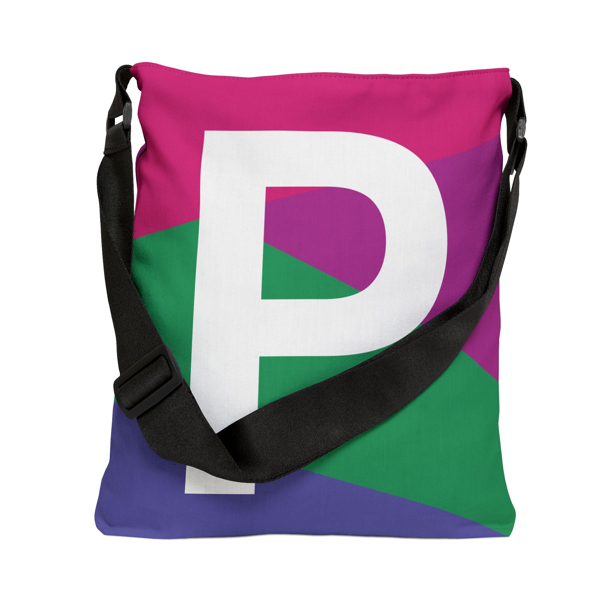 Initial Letter 'P' Colorblock Adjustable Tote Bag — Monogram Alphabet Shoulder Bag