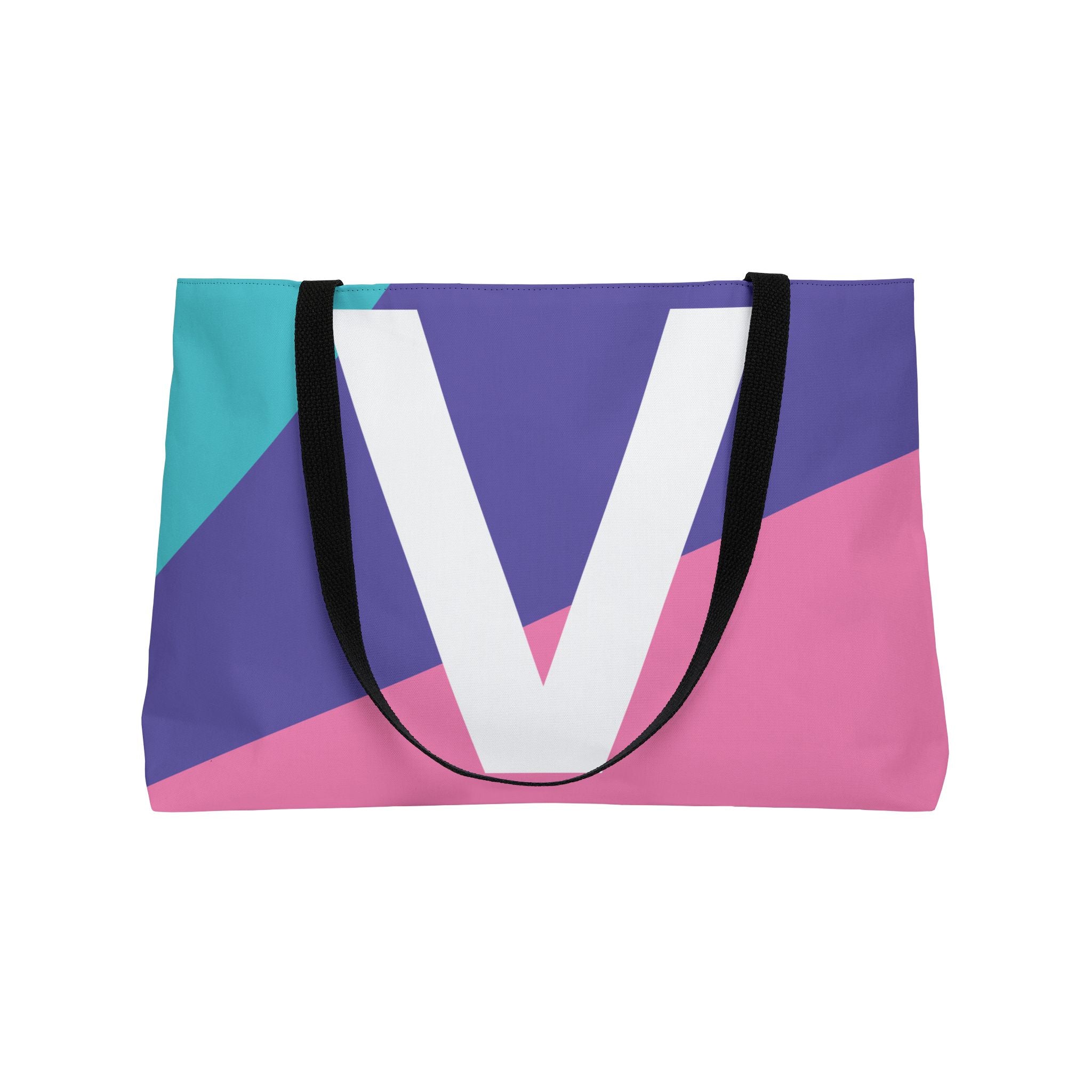 Personalized 'V' Colorblock Tote Bag — Monogram Weekender Tote
