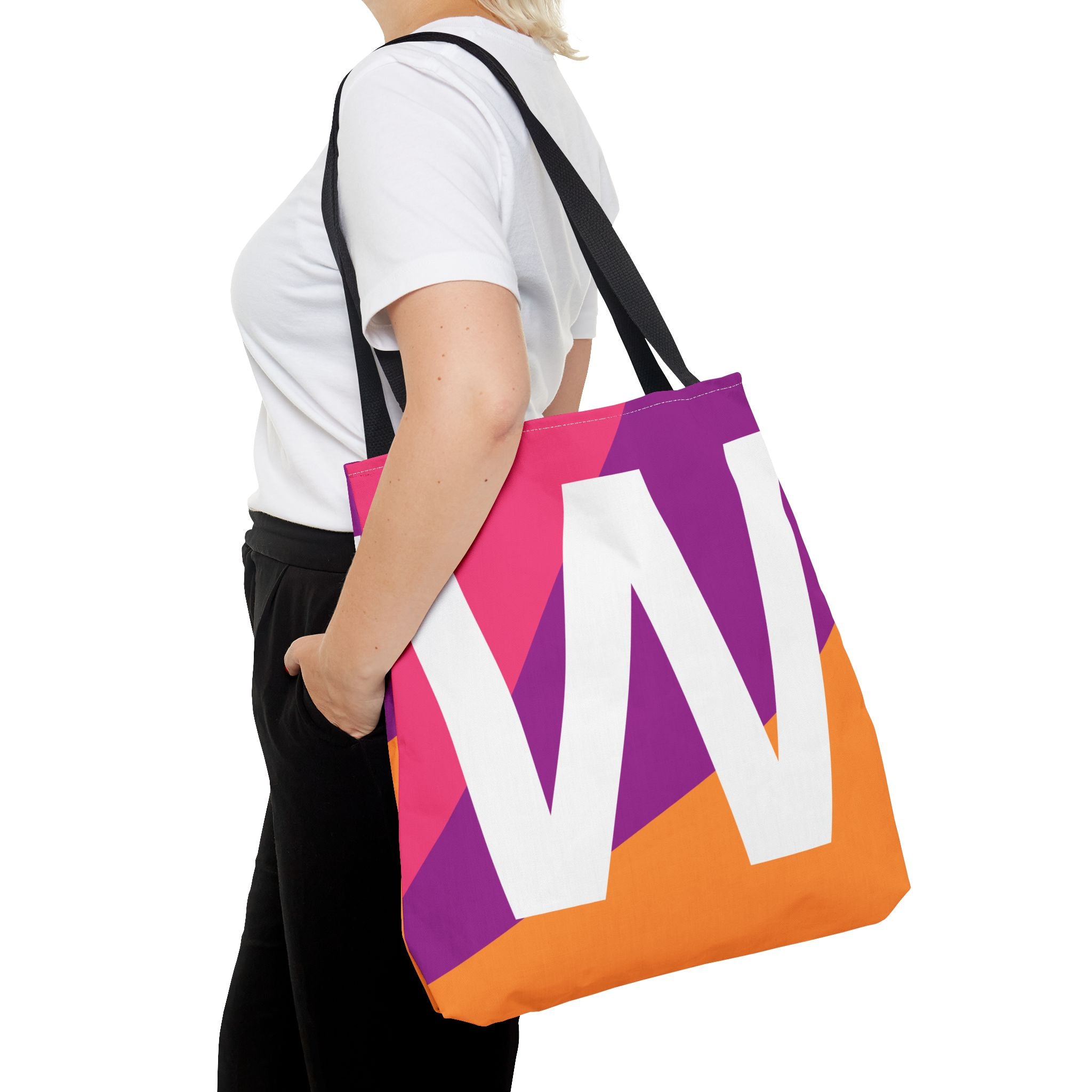 Monogram 'W' Colorblock Tote Bag — Personalized Initial W Shoulder Tote