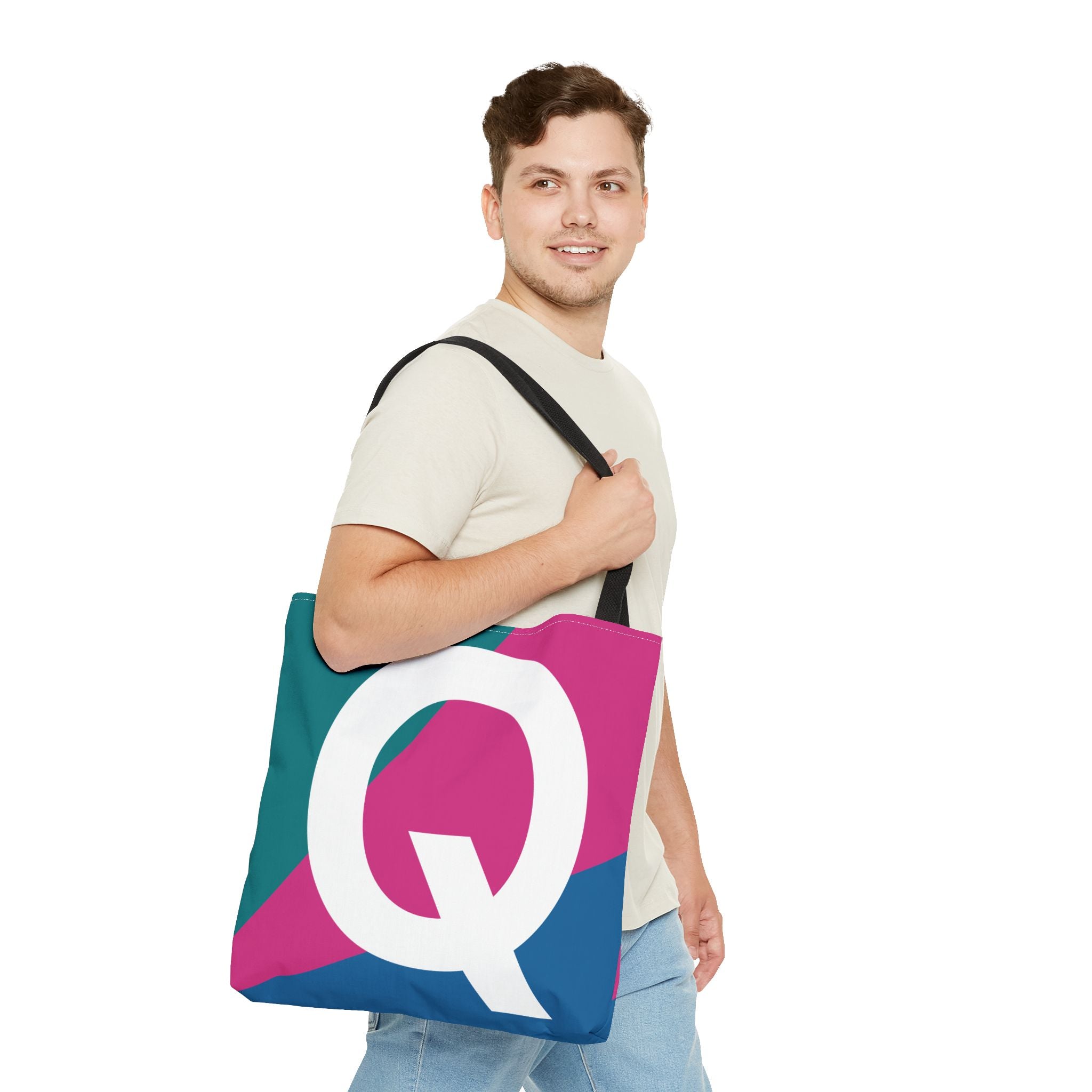 Monogram 'Q' Colorblock Tote Bag — Personalized Initial Q Shoulder Tote