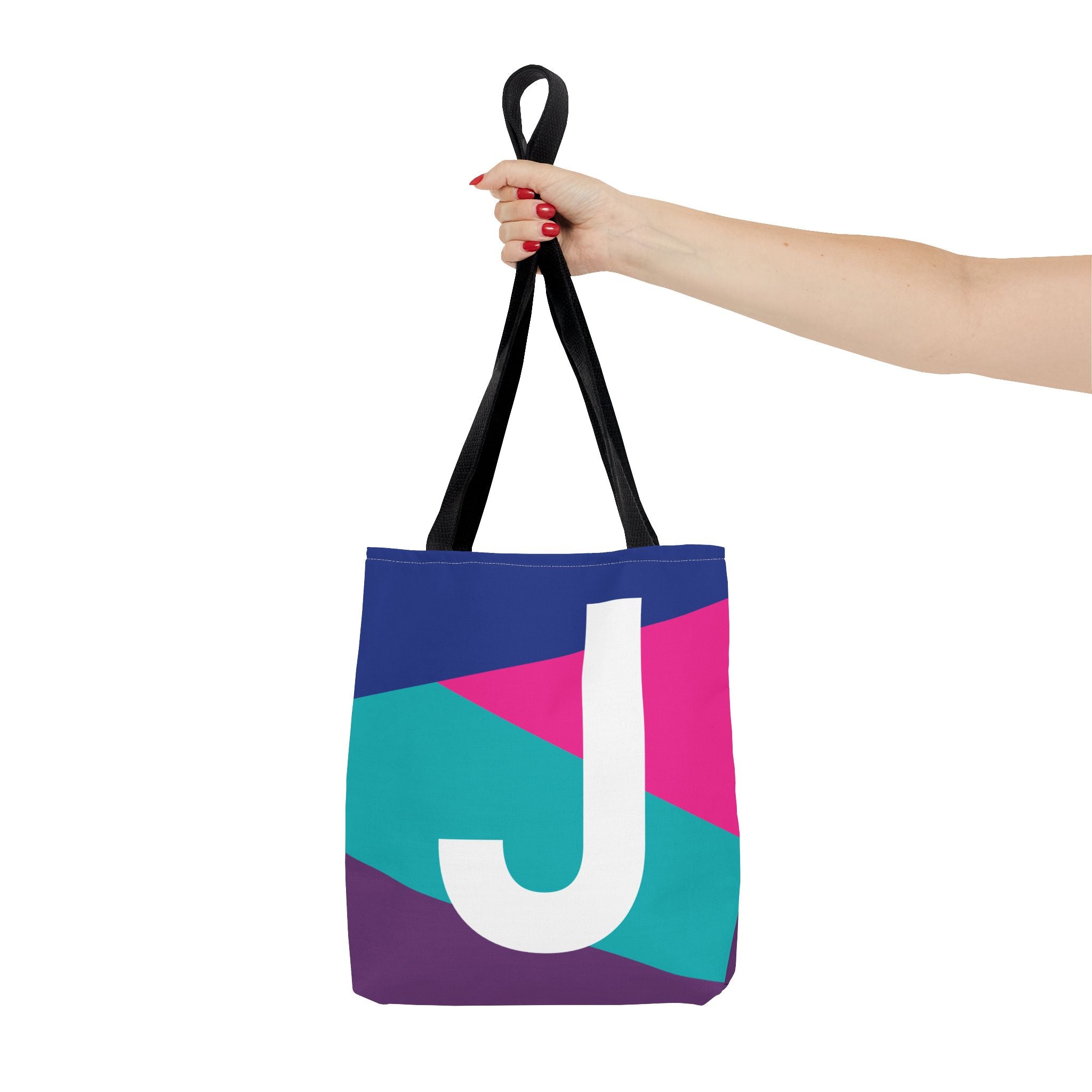 Monogram 'J' Colorblock Tote Bag — Personalized Initial J Shoulder Tote