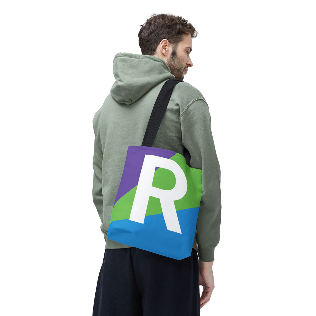 Monogram 'R' Colorblock Tote Bag — Personalized Initial R Shoulder Tote