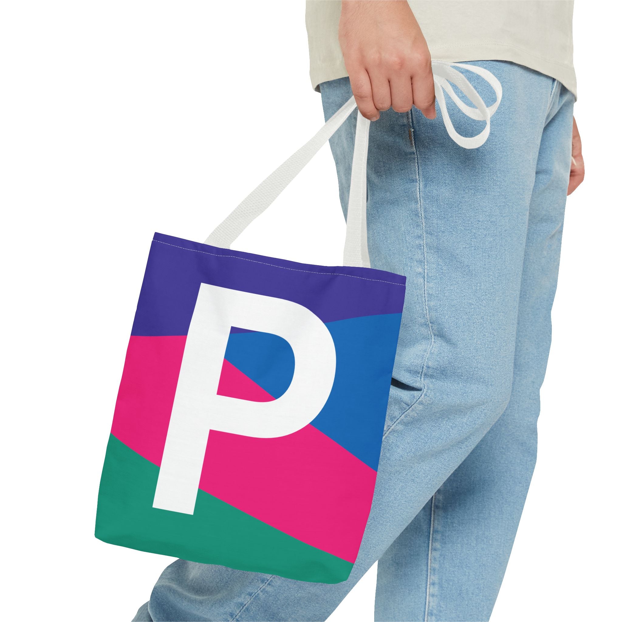 Monogram 'P' Colorblock Tote Bag — Personalized Initial P Shoulder Tote