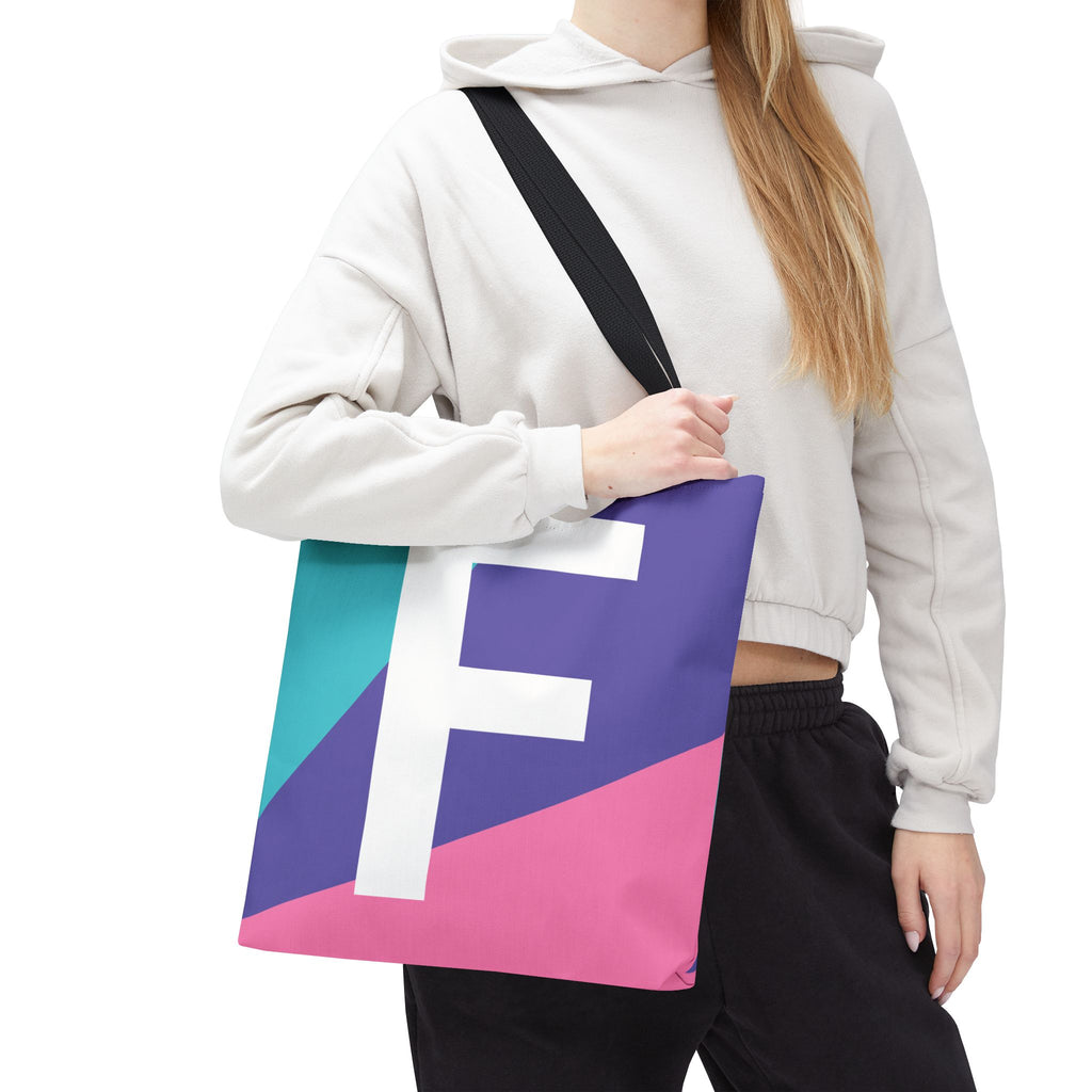 Monogram 'F' Colorblock Tote Bag — Personalized Initial F Shoulder Tote