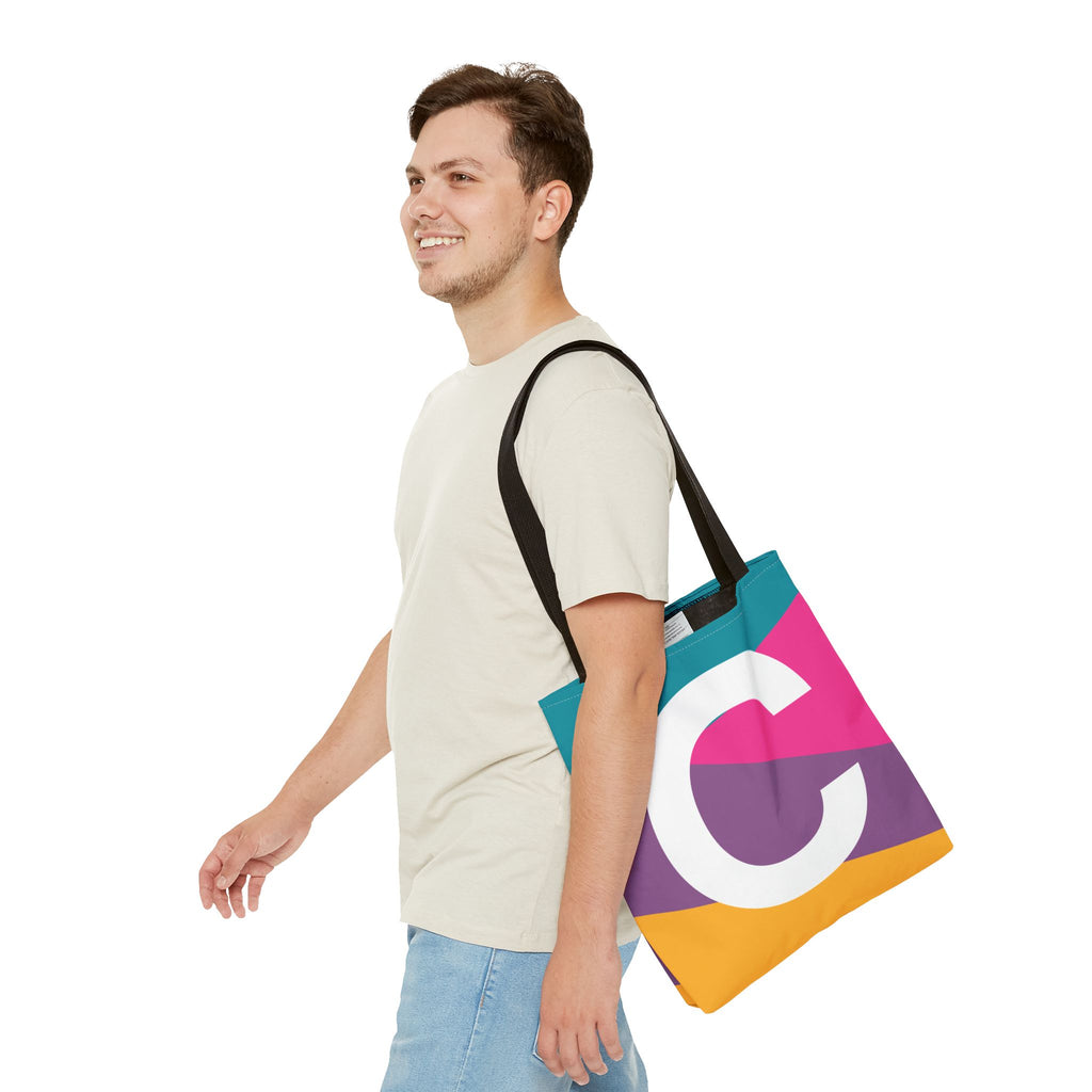 Monogram 'C' Colorblock Tote Bag — Personalized Initial C Shoulder Tote