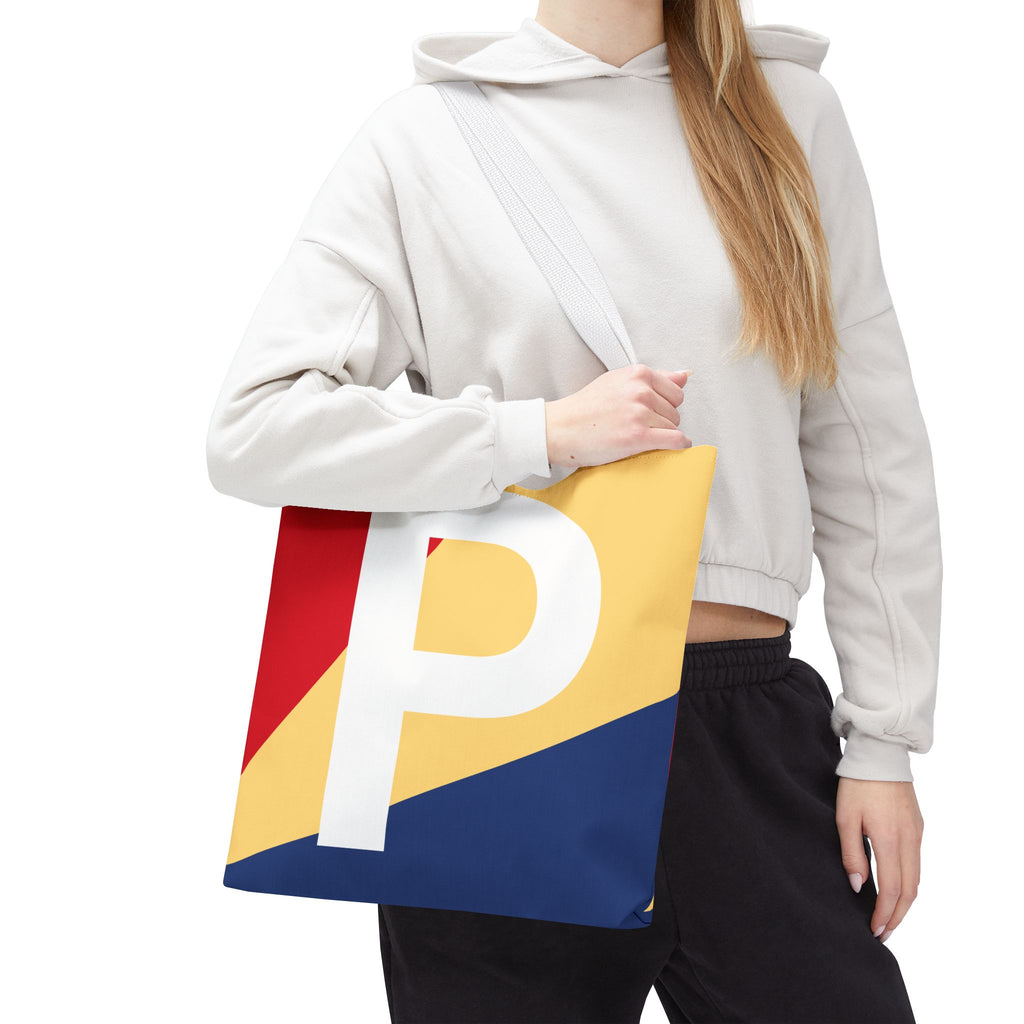 Monogram 'P' Colorblock Tote Bag — Personalized Initial P Shoulder Tote
