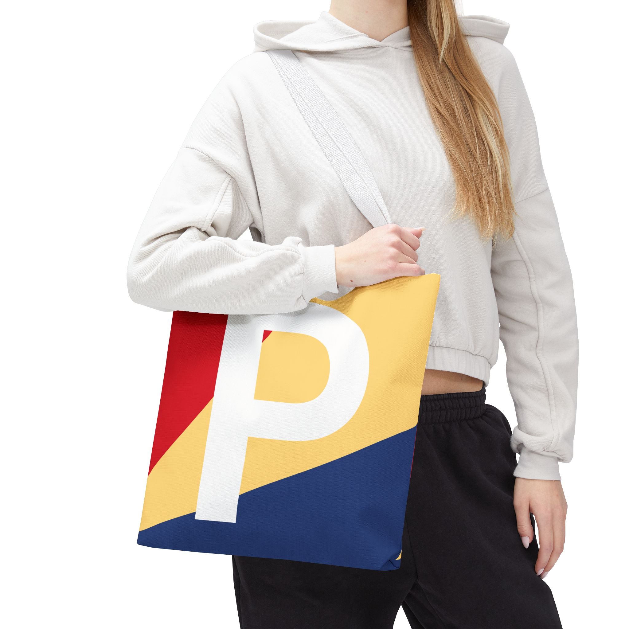 Monogram 'P' Colorblock Tote Bag — Personalized Initial P Shoulder Tote