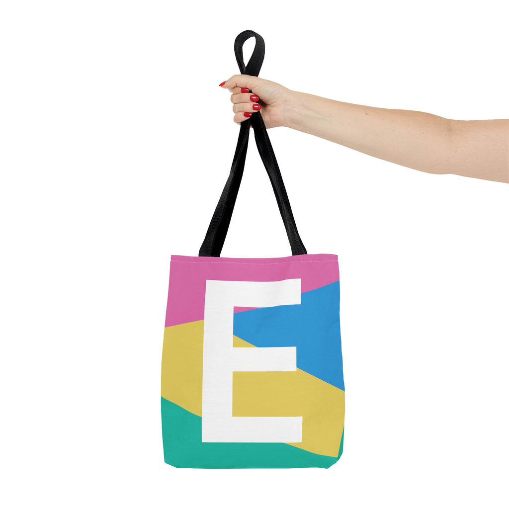 Monogram 'E' Colorblock Tote Bag — Personalized Initial E Shoulder Tote
