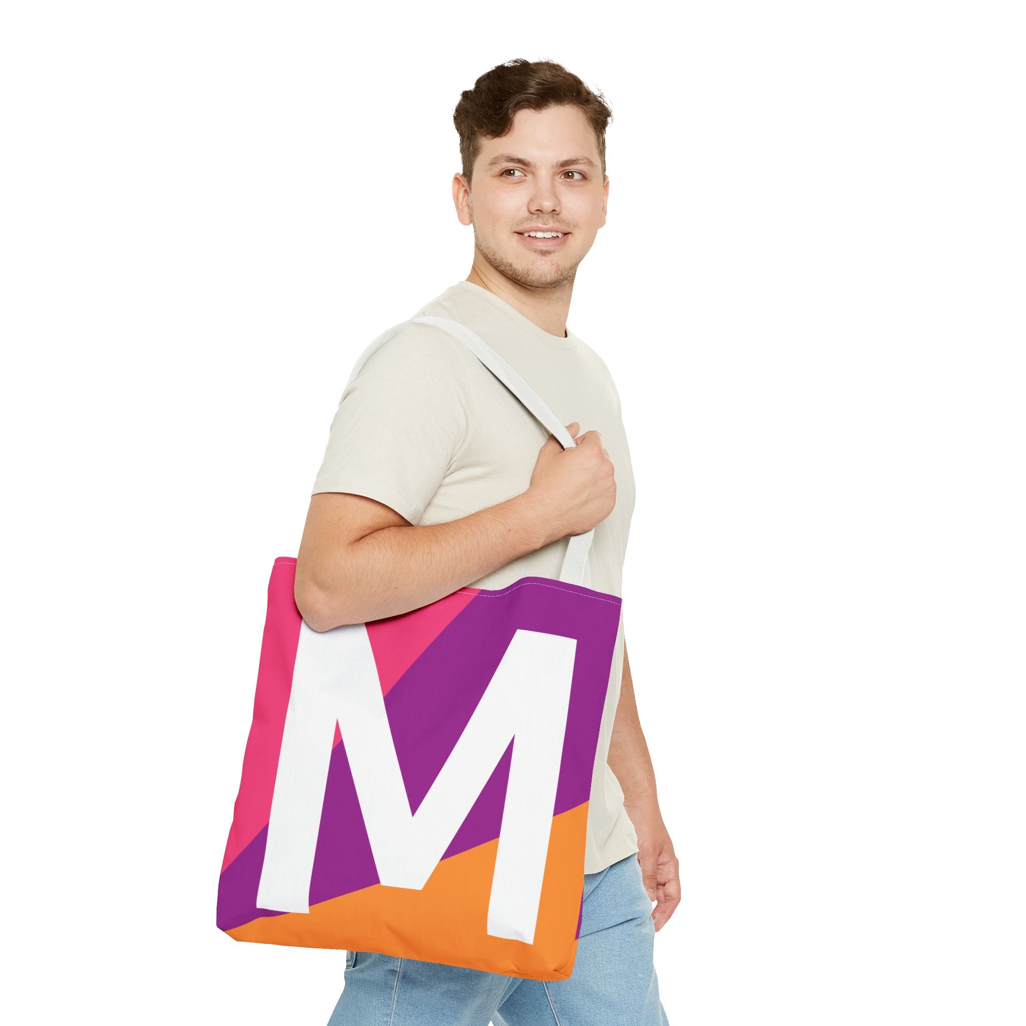 Monogram 'M' Colorblock Tote Bag — Personalized Initial M Shoulder Tote