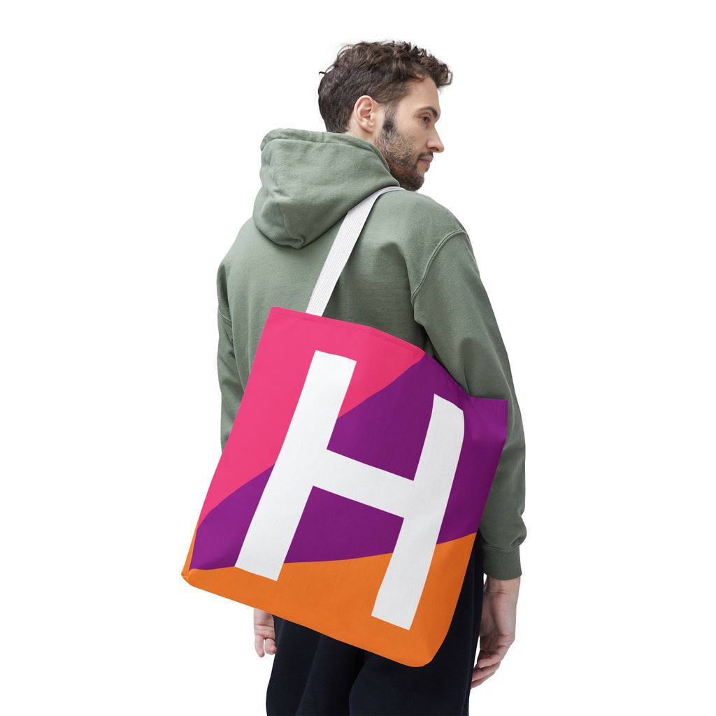 Monogram 'H' Colorblock Tote Bag — Personalized Initial H Shoulder Tote