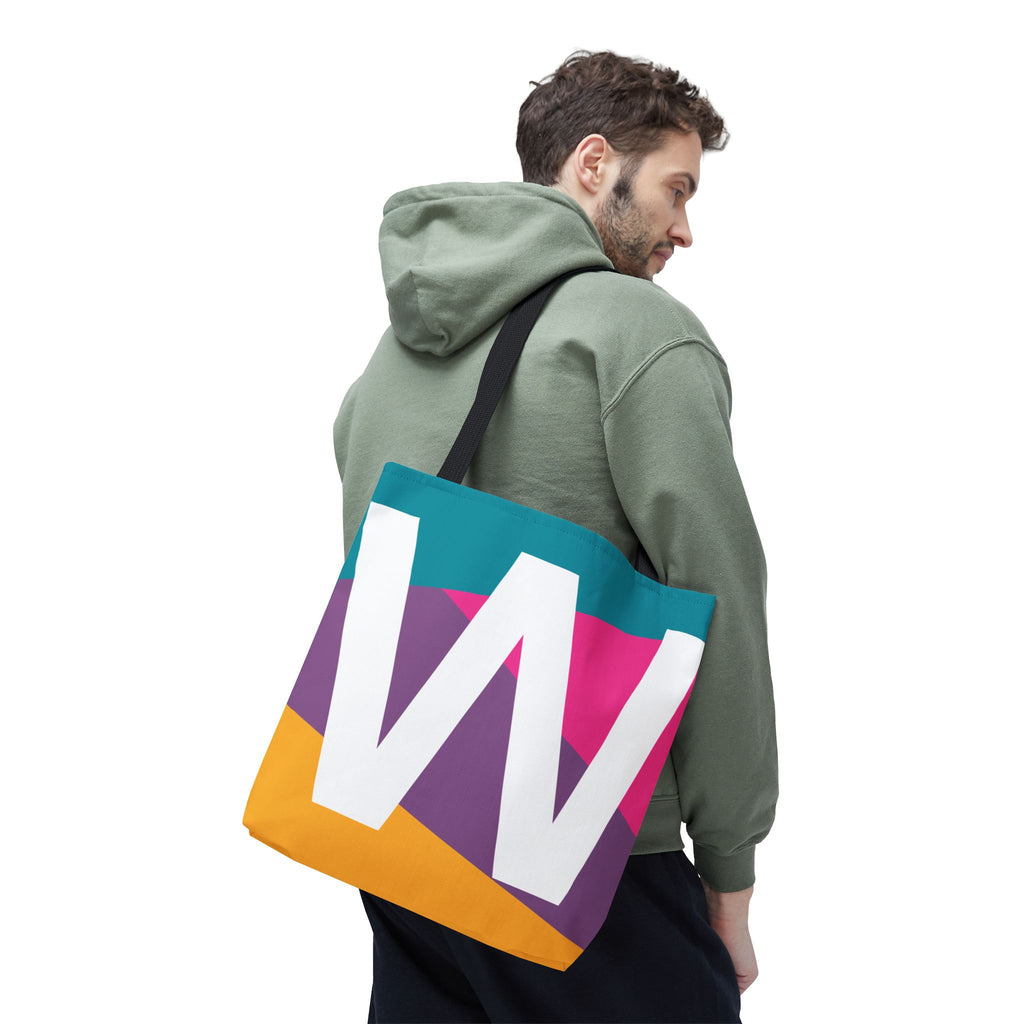 Monogram 'W' Colorblock Tote Bag — Personalized Initial W Shoulder Tote