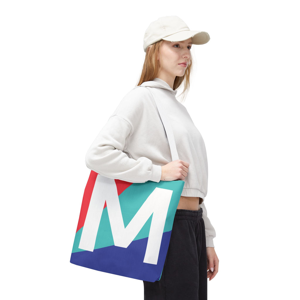 Monogram 'M' Colorblock Tote Bag — Personalized Initial M Shoulder Tote
