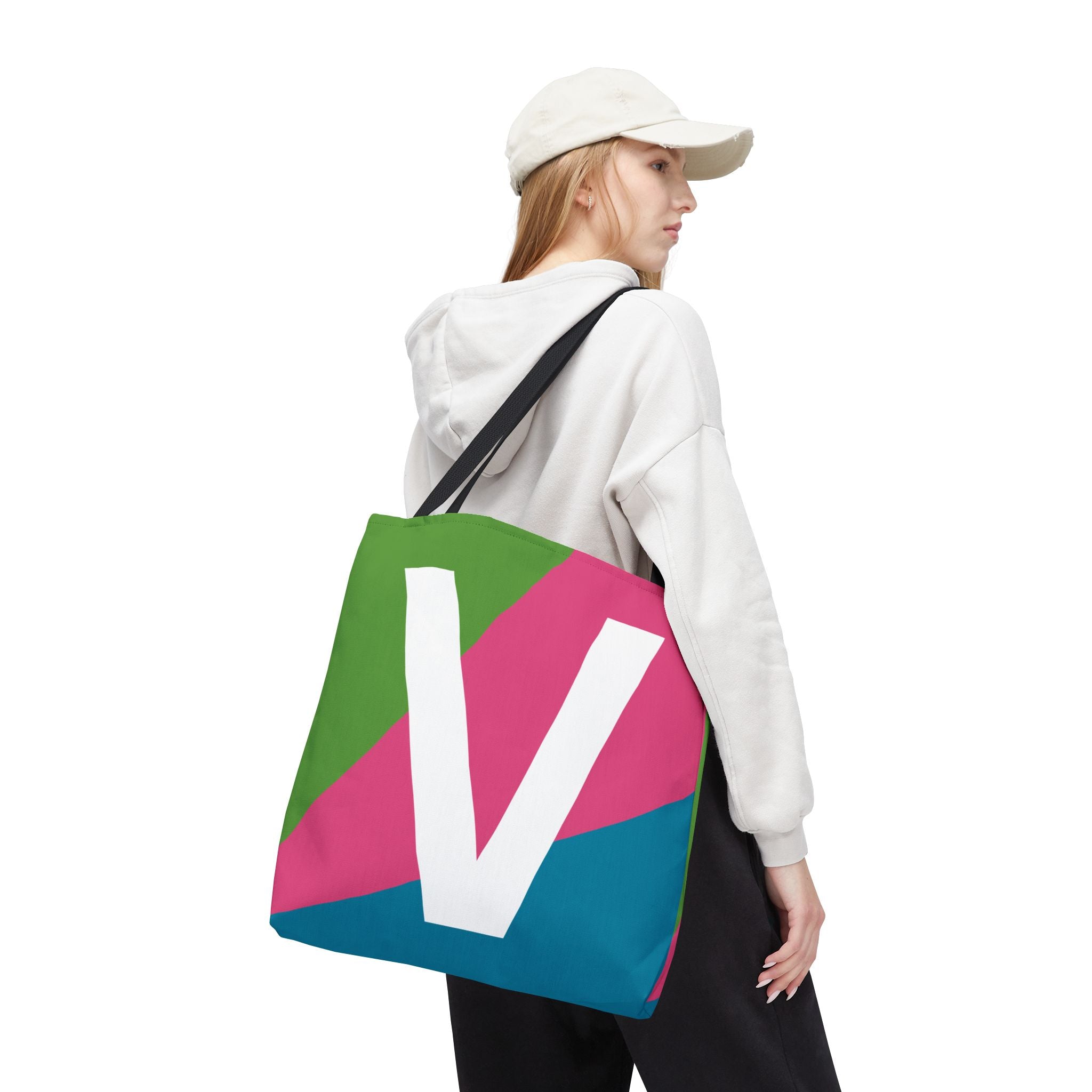 Monogram 'V' Colorblock Tote Bag — Personalized Initial V Shoulder Tote