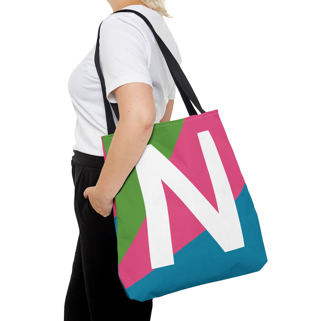 Monogram 'N' Colorblock Tote Bag — Personalized Initial N Shoulder Tote