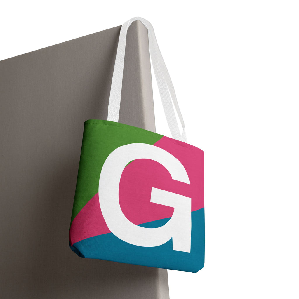 Monogram 'G' Colorblock Tote Bag — Personalized Initial G Shoulder Tote