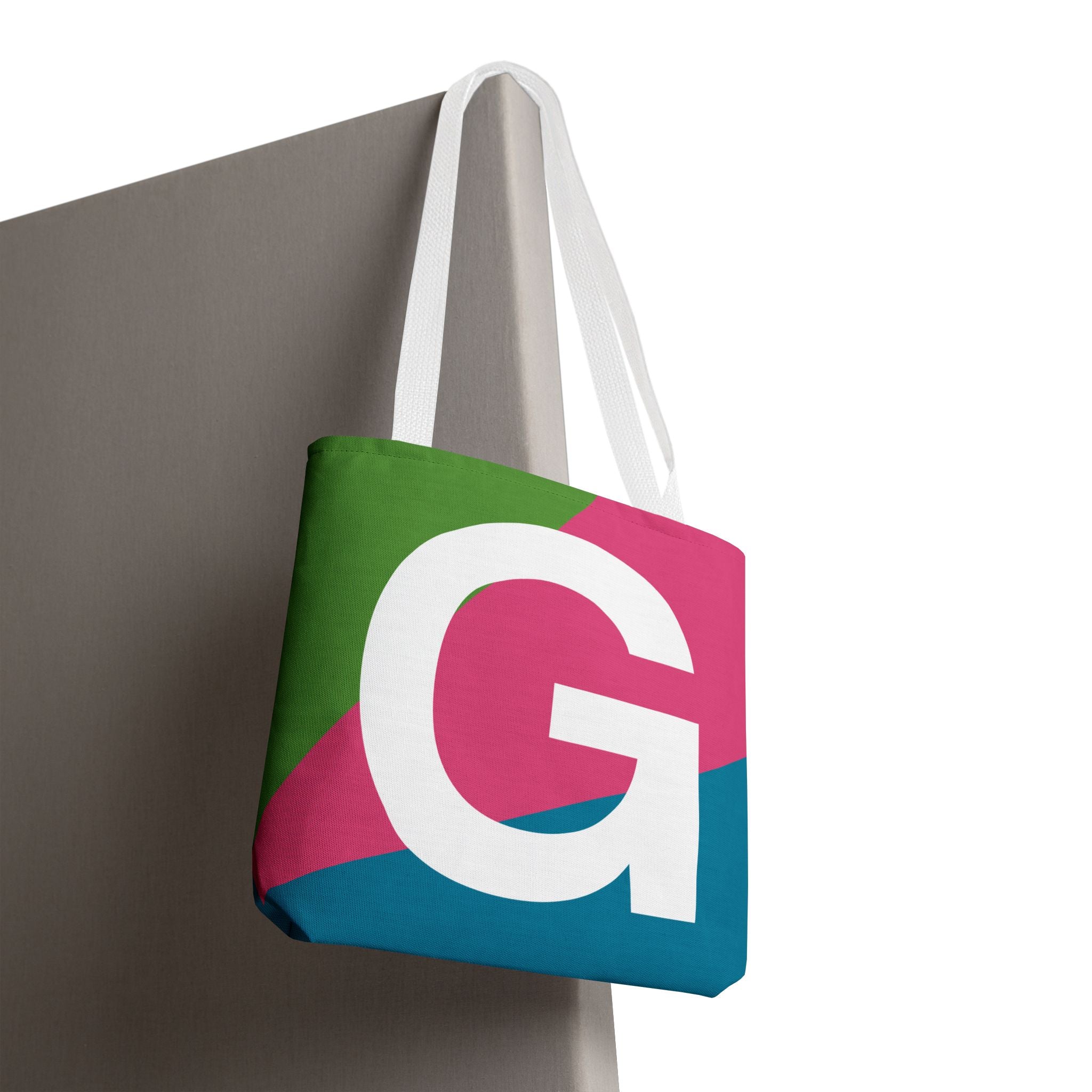 Monogram 'G' Colorblock Tote Bag — Personalized Initial G Shoulder Tote