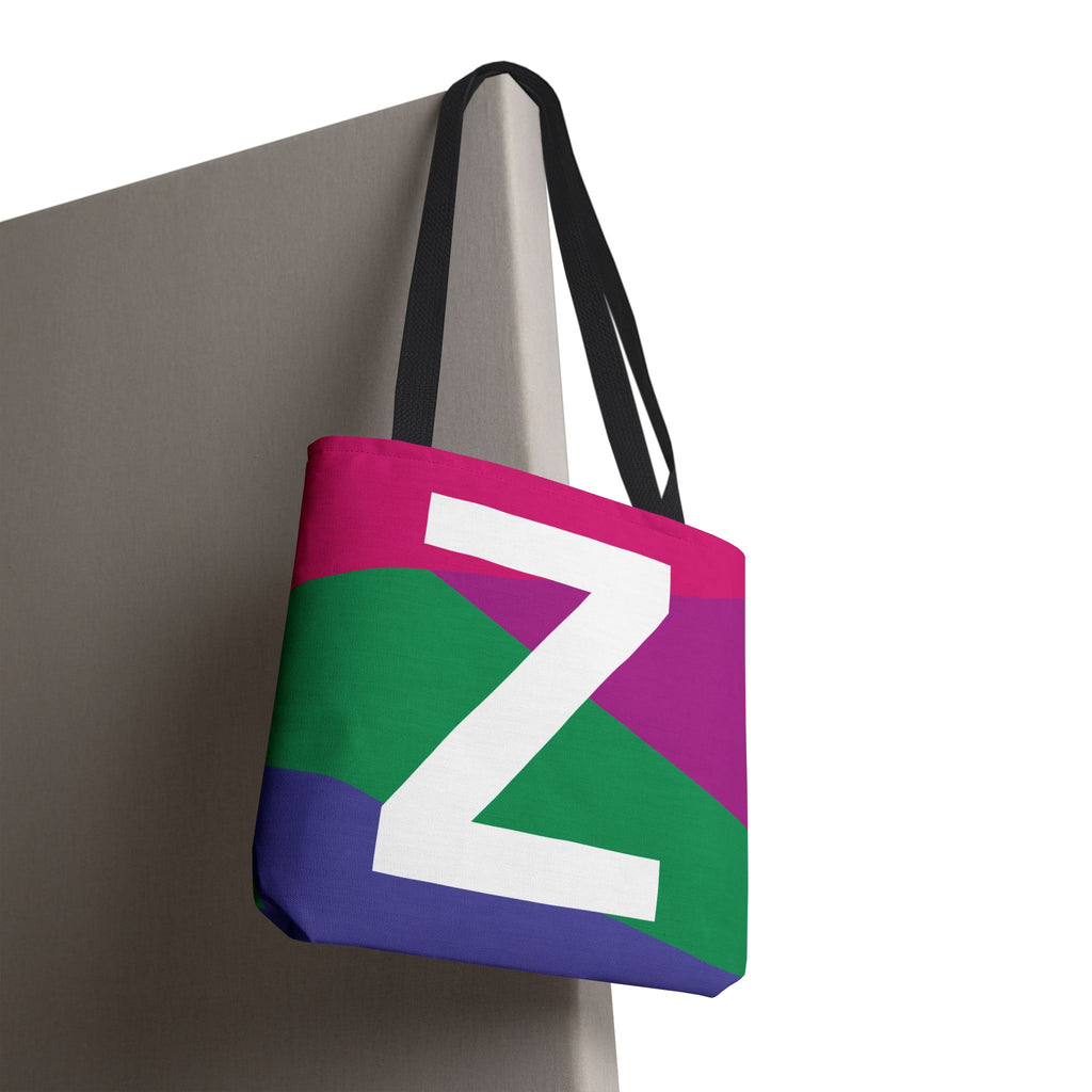 Monogram 'Z' Colorblock Tote Bag — Personalized Initial Z Shoulder Tote