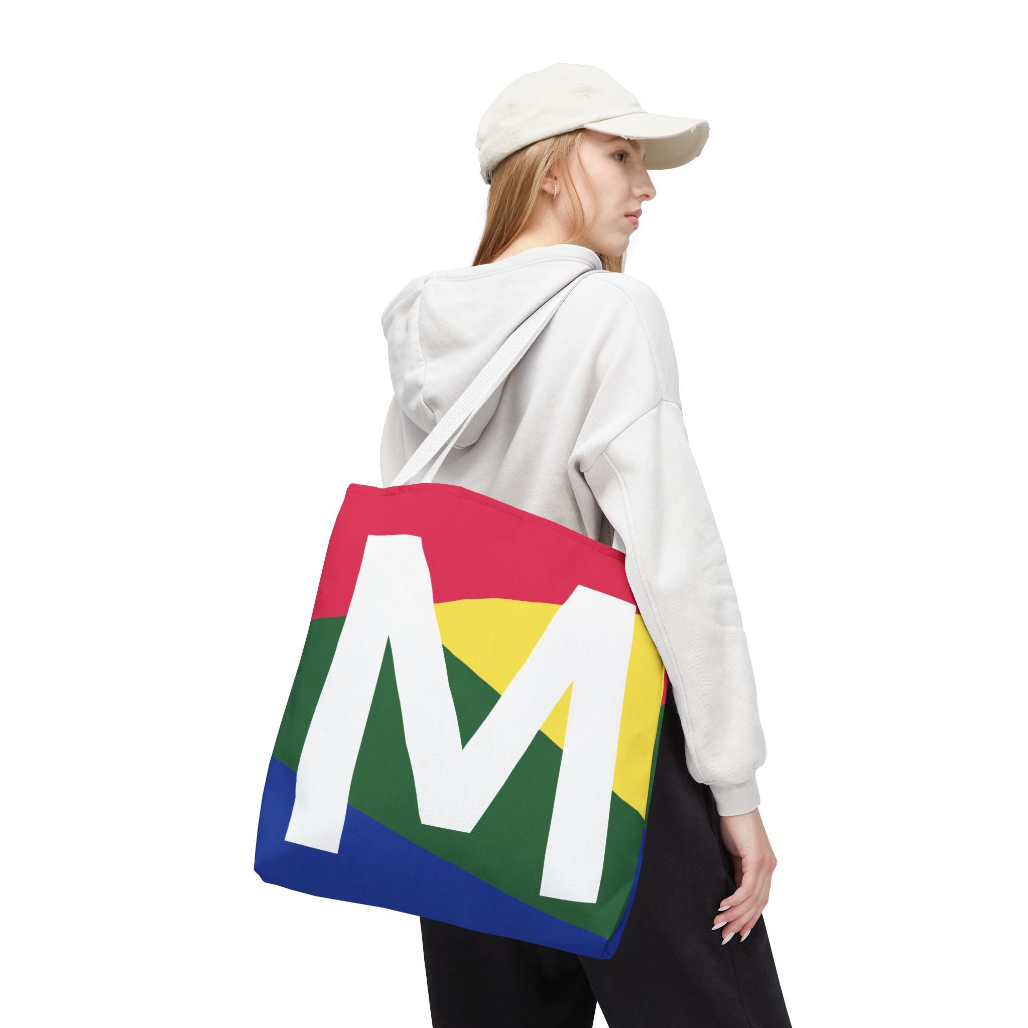Monogram 'M' Colorblock Tote Bag — Personalized Initial M Shoulder Tote