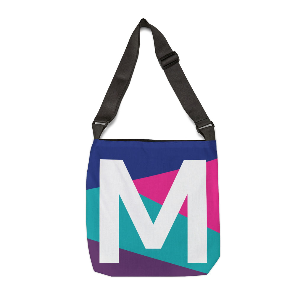 Initial Letter 'M' Colorblock Adjustable Tote Bag — Monogram Alphabet Shoulder Bag