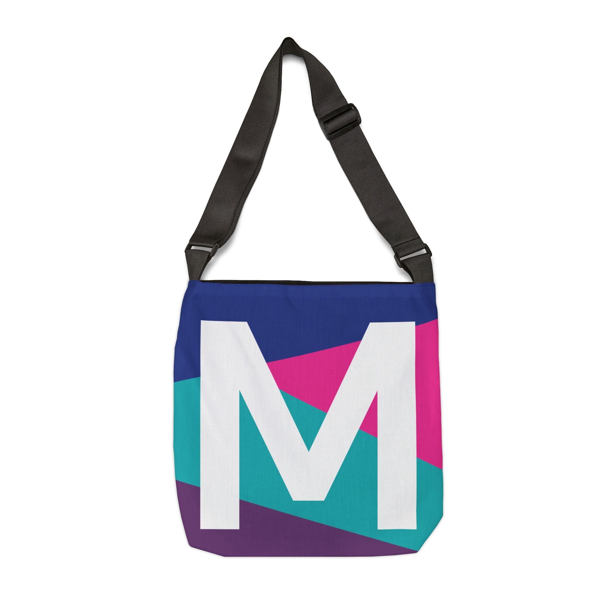 Initial Letter 'M' Colorblock Adjustable Tote Bag — Monogram Alphabet Shoulder Bag