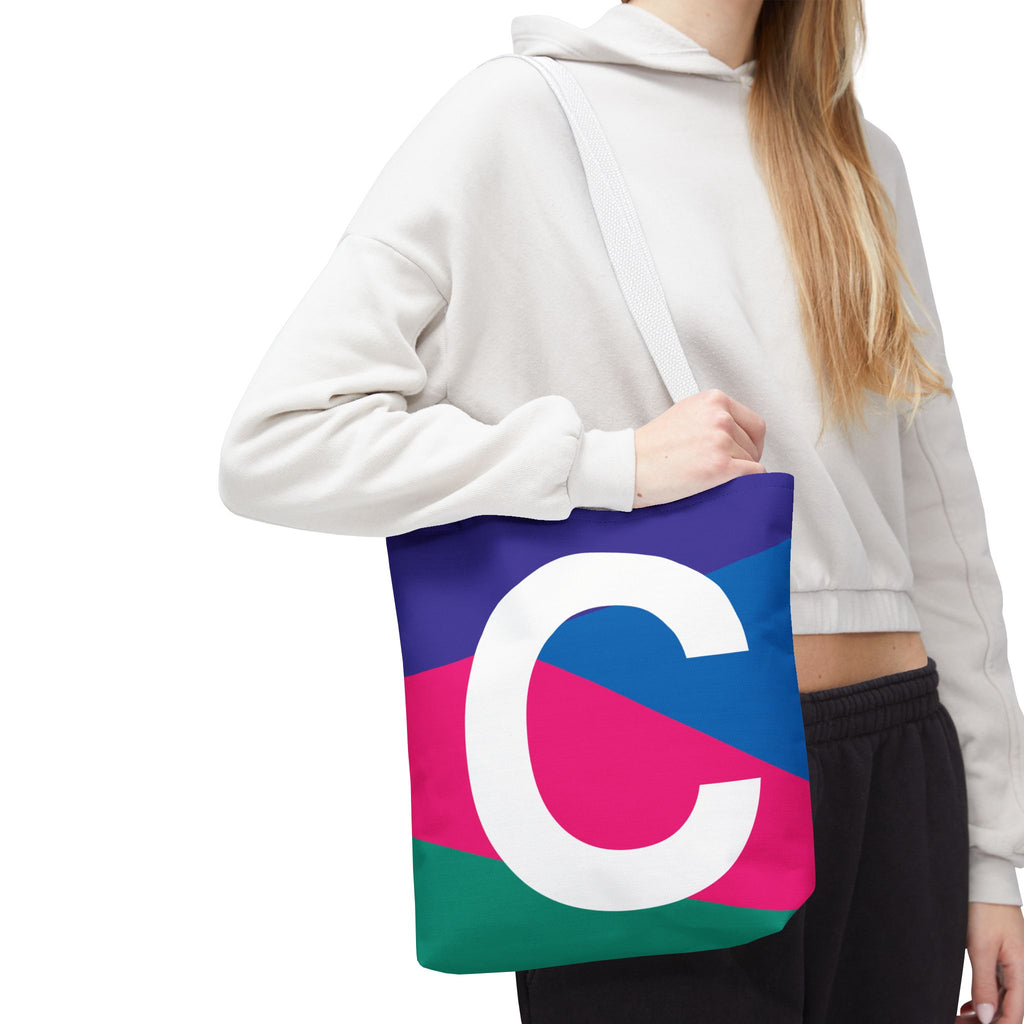 Monogram 'C' Colorblock Tote Bag — Personalized Initial C Shoulder Tote