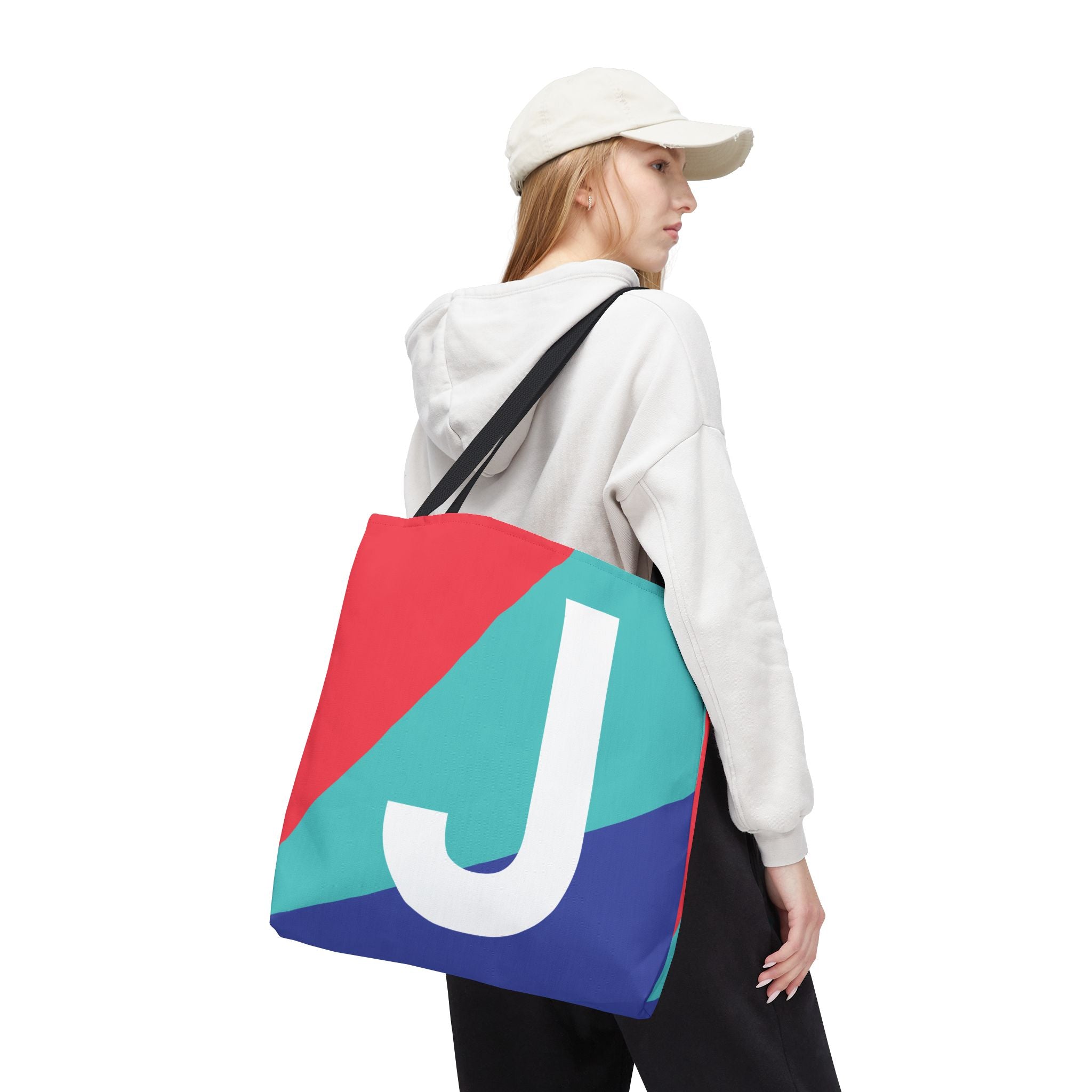 Monogram 'J' Colorblock Tote Bag — Personalized Initial J Shoulder Tote