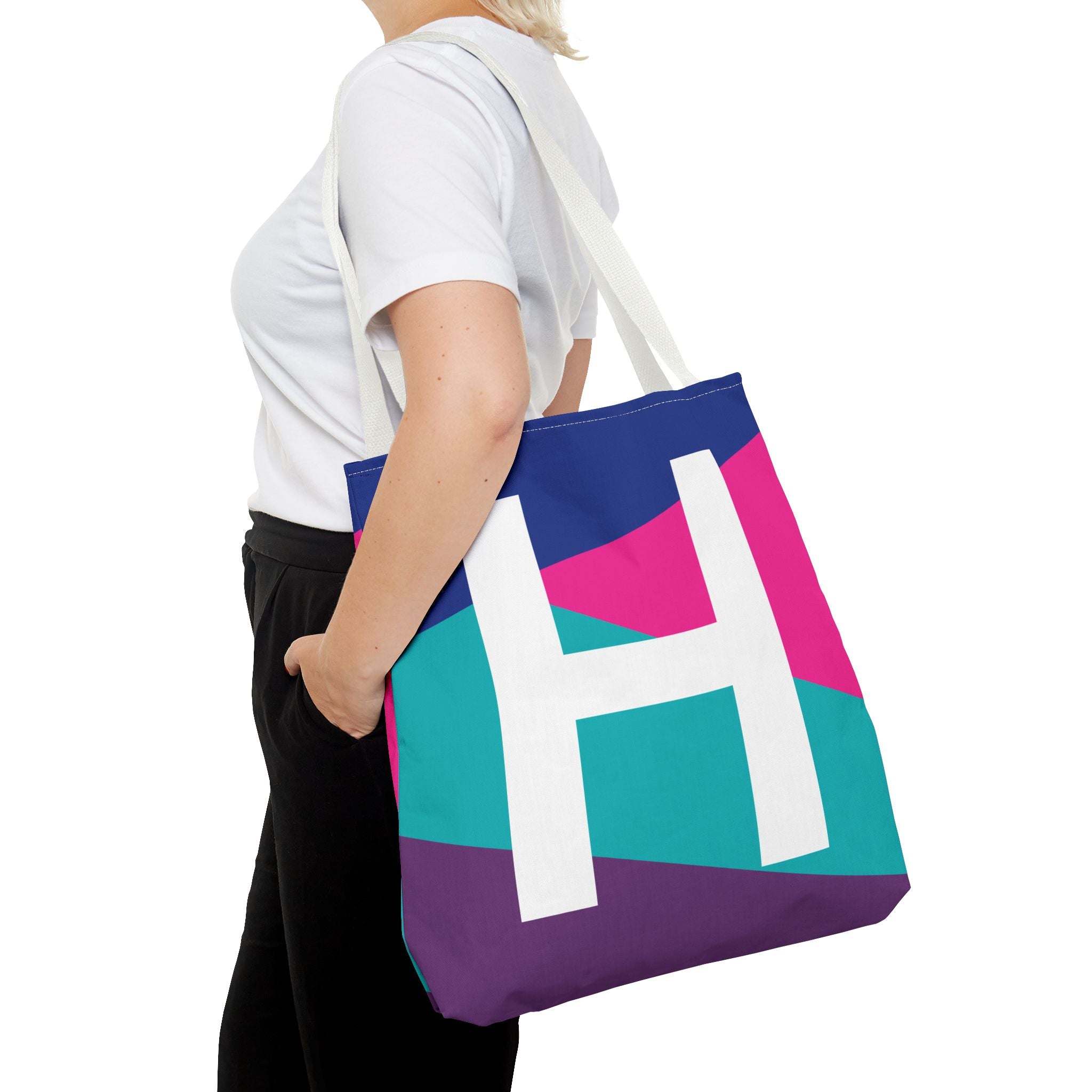 Monogram 'H' Colorblock Tote Bag — Personalized Initial H Shoulder Tote