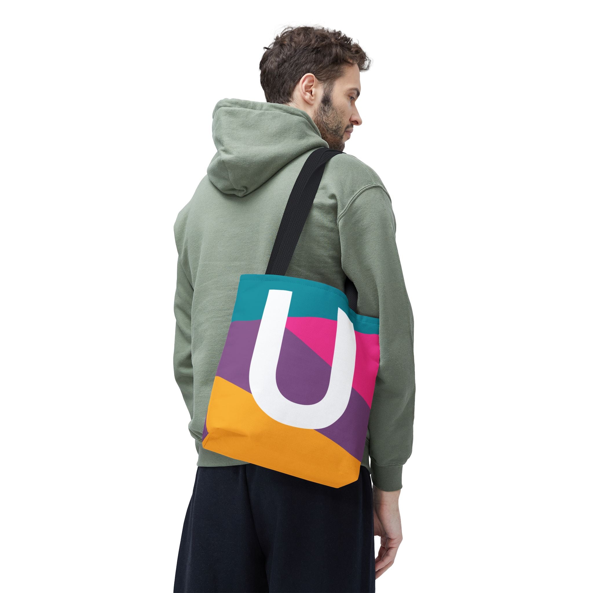Monogram 'U' Colorblock Tote Bag — Personalized Initial U Shoulder Tote
