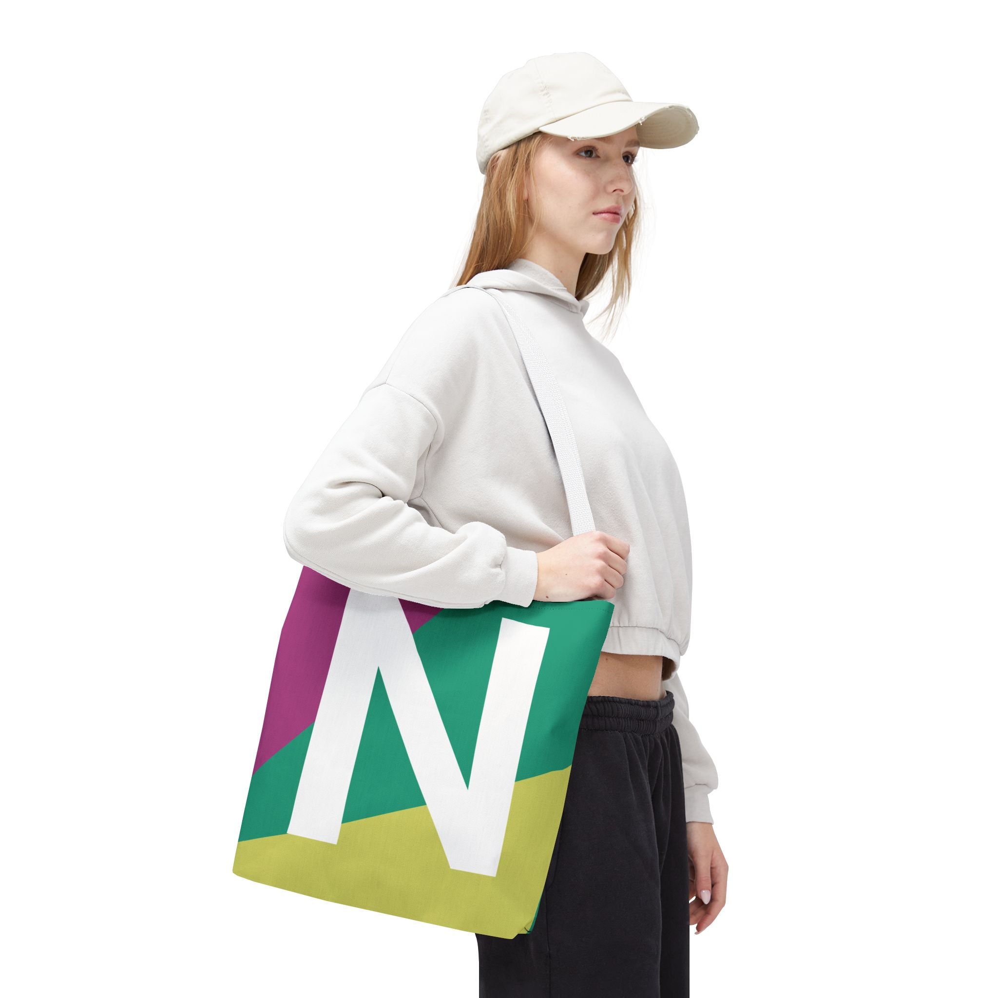 Monogram 'N' Colorblock Tote Bag — Personalized Initial N Shoulder Tote
