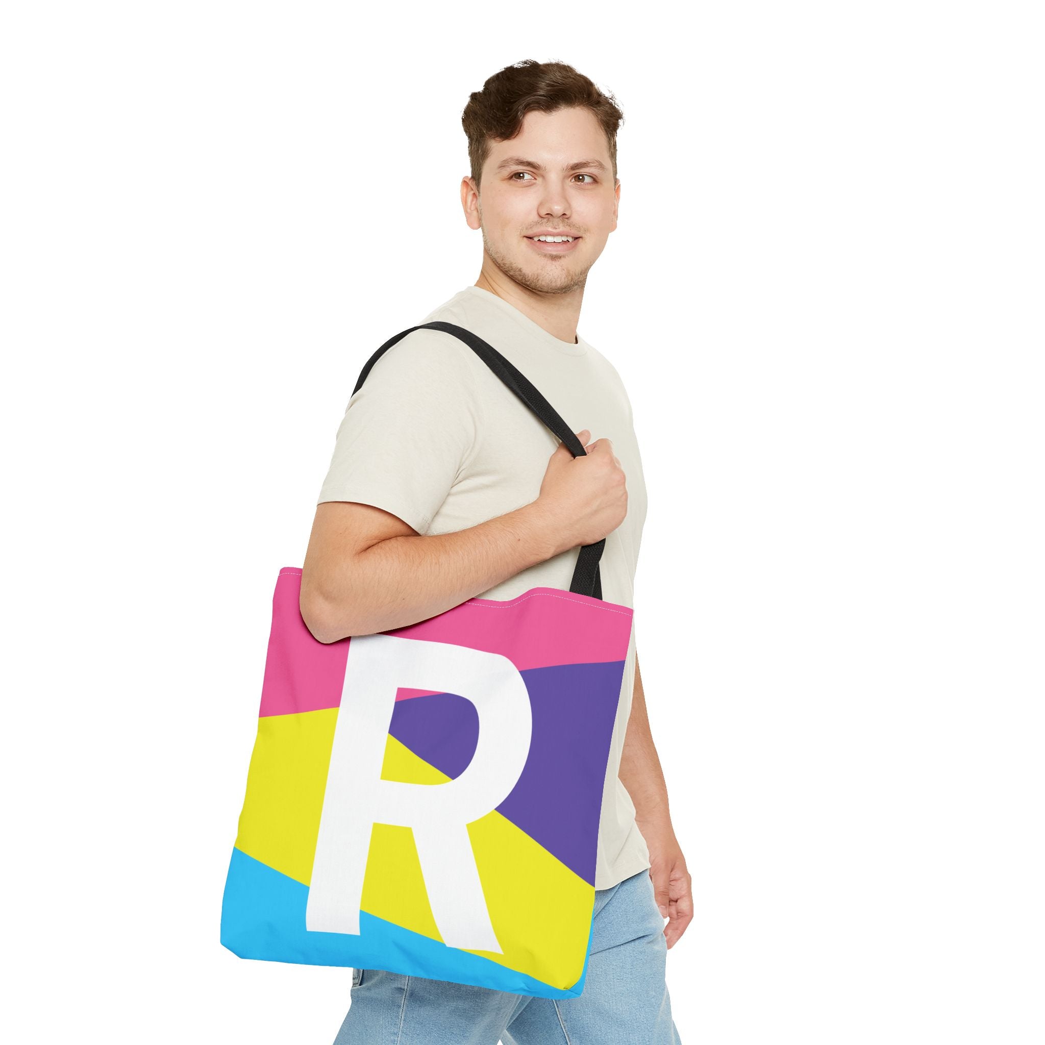 Monogram 'R' Colorblock Tote Bag — Personalized Initial R Shoulder Tote