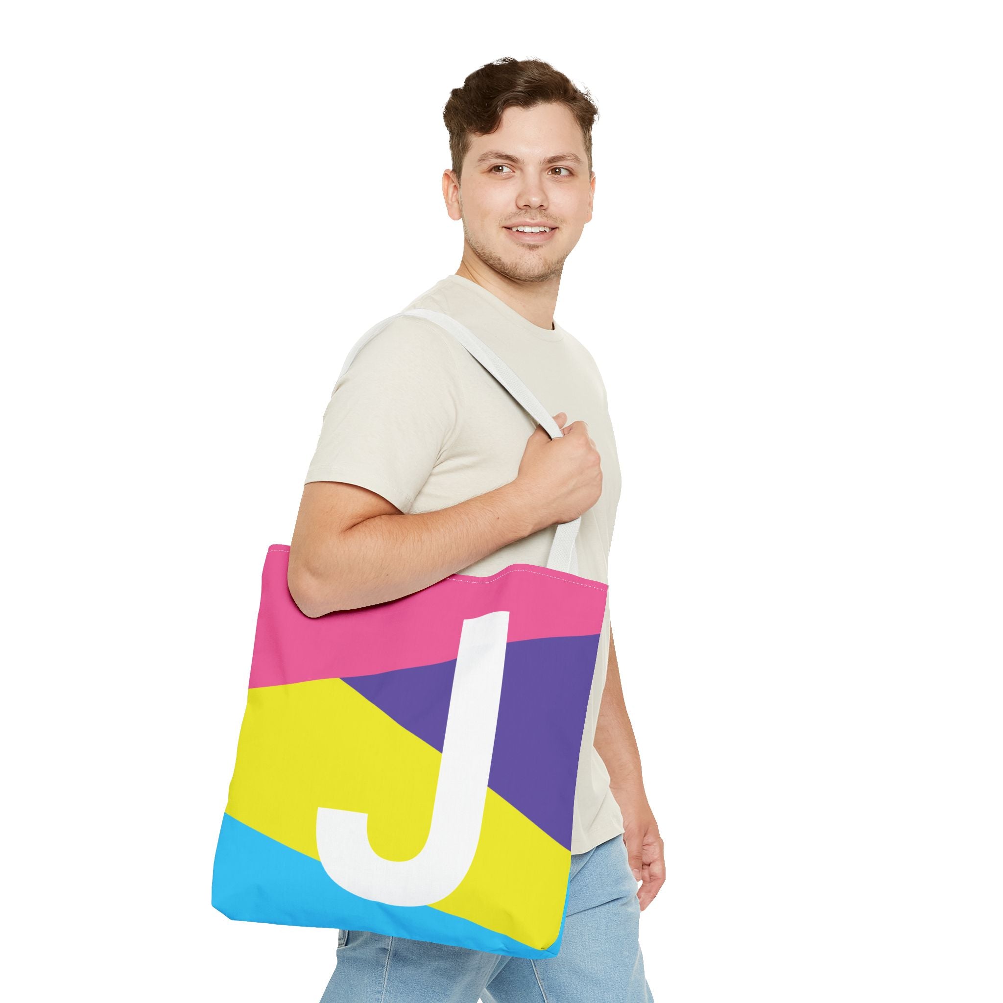Monogram 'J' Colorblock Tote Bag — Personalized Initial J Shoulder Tote