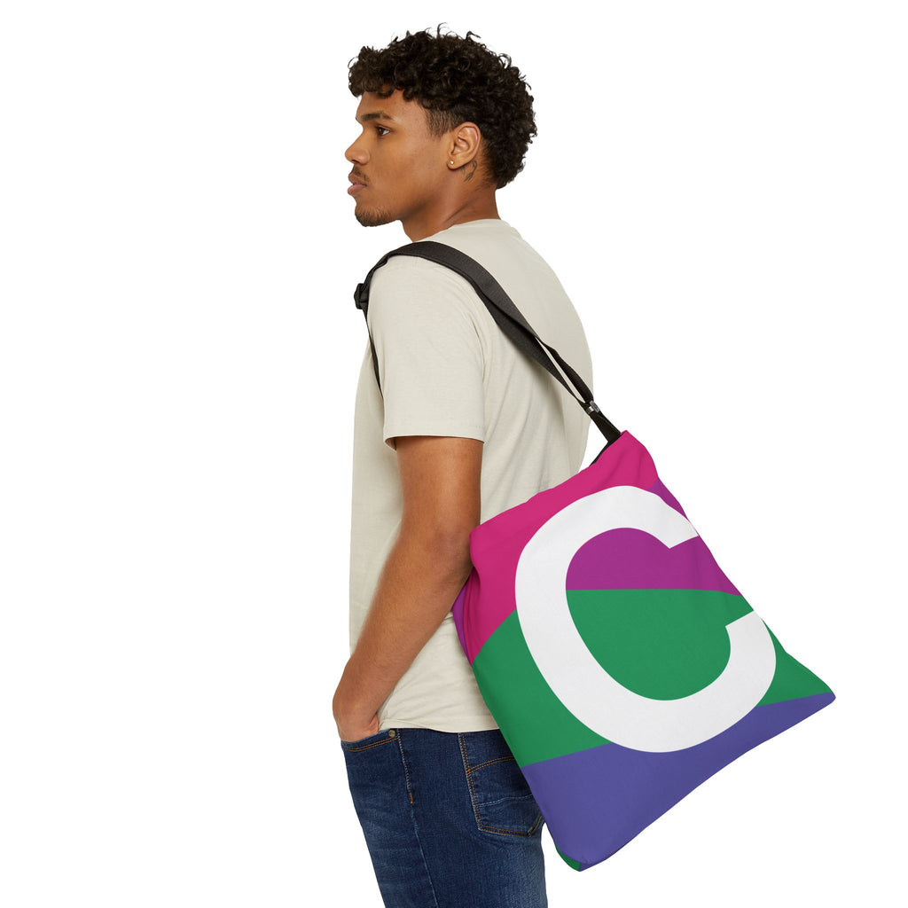 Initial Letter 'C' Colorblock Adjustable Tote Bag — Monogram Alphabet Shoulder Bag