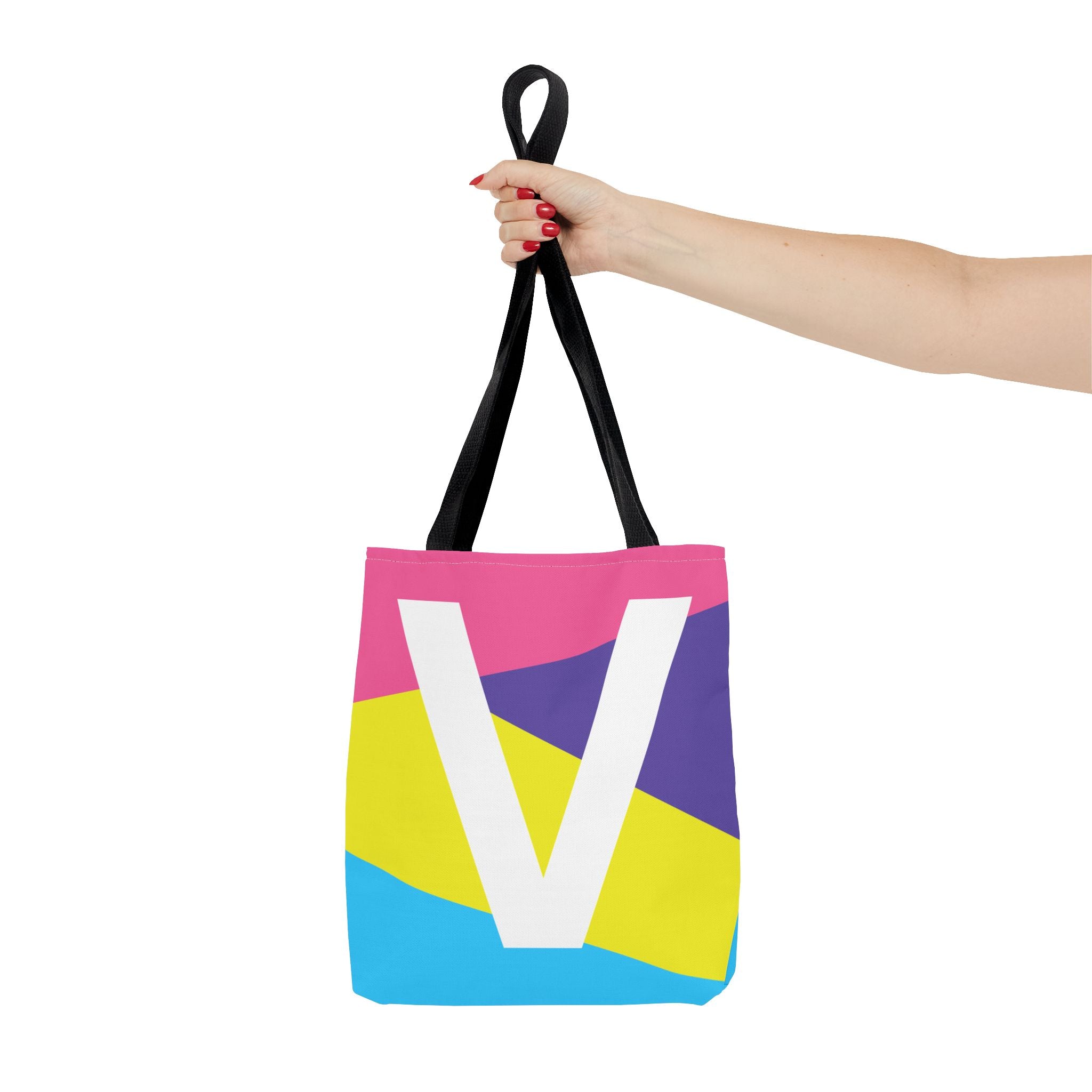 Monogram 'V' Colorblock Tote Bag — Personalized Initial V Shoulder Tote