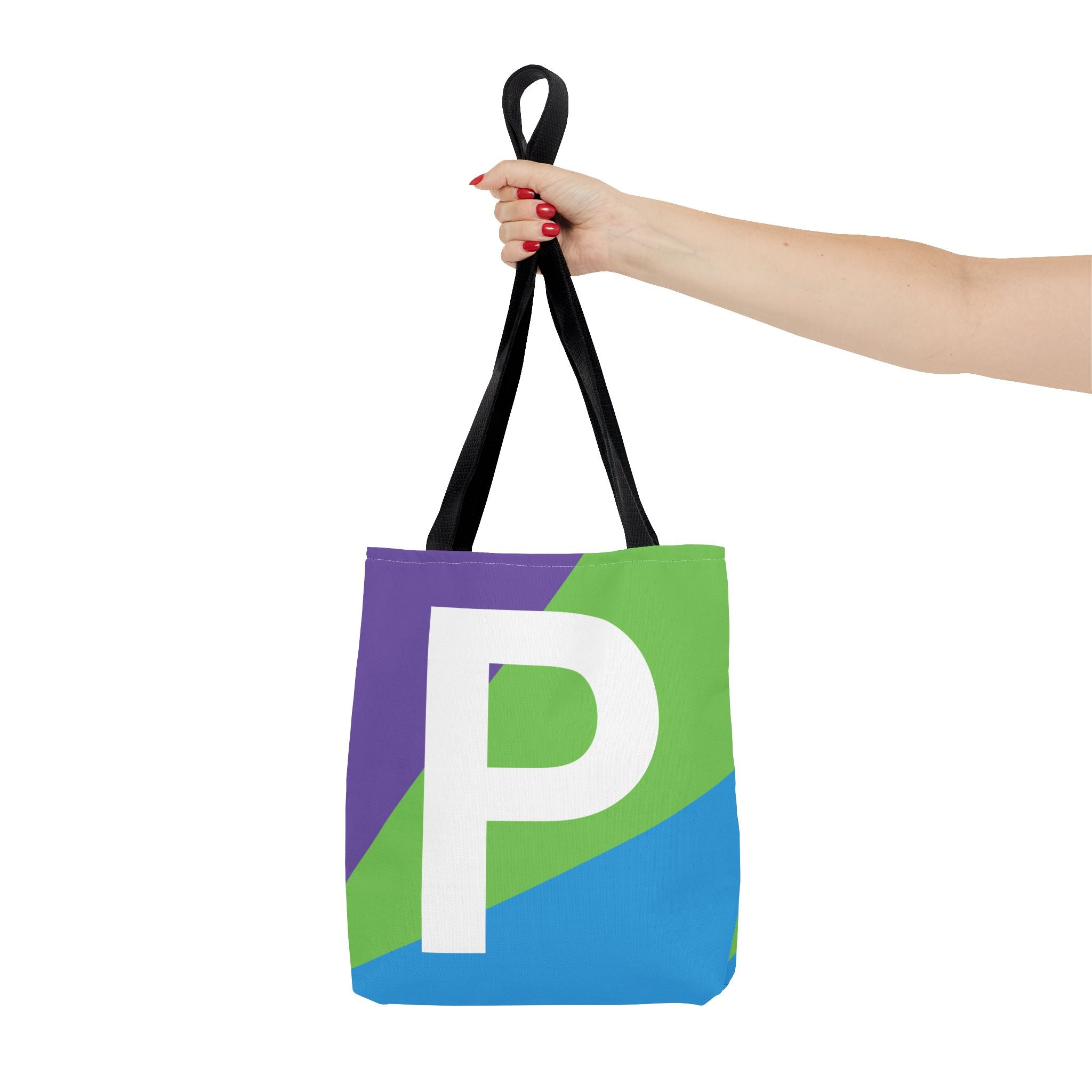 Monogram 'P' Colorblock Tote Bag — Personalized Initial P Shoulder Tote