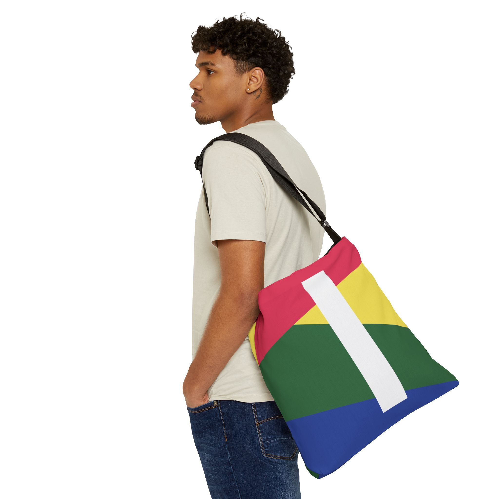 Initial Letter 'I' Colorblock Adjustable Tote Bag — Monogram Alphabet Shoulder Bag