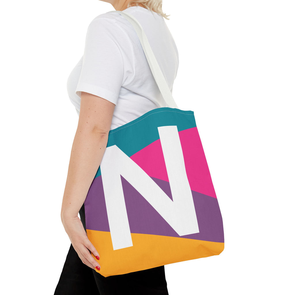 Monogram 'N' Colorblock Tote Bag — Personalized Initial N Shoulder Tote