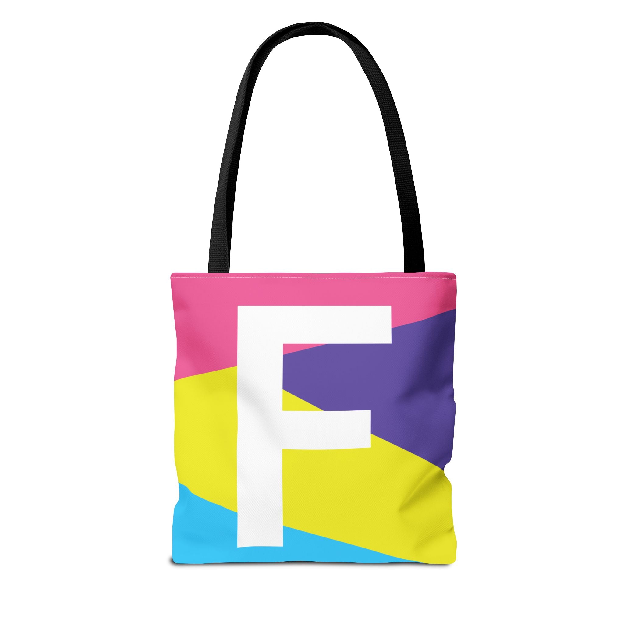 Monogram 'F' Colorblock Tote Bag — Personalized Initial F Shoulder Tote