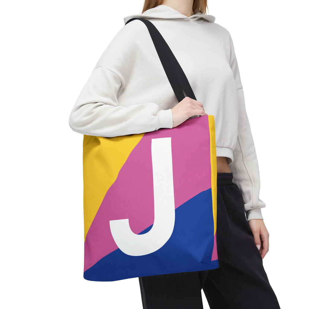 Monogram 'J' Colorblock Tote Bag — Personalized Initial J Shoulder Tote