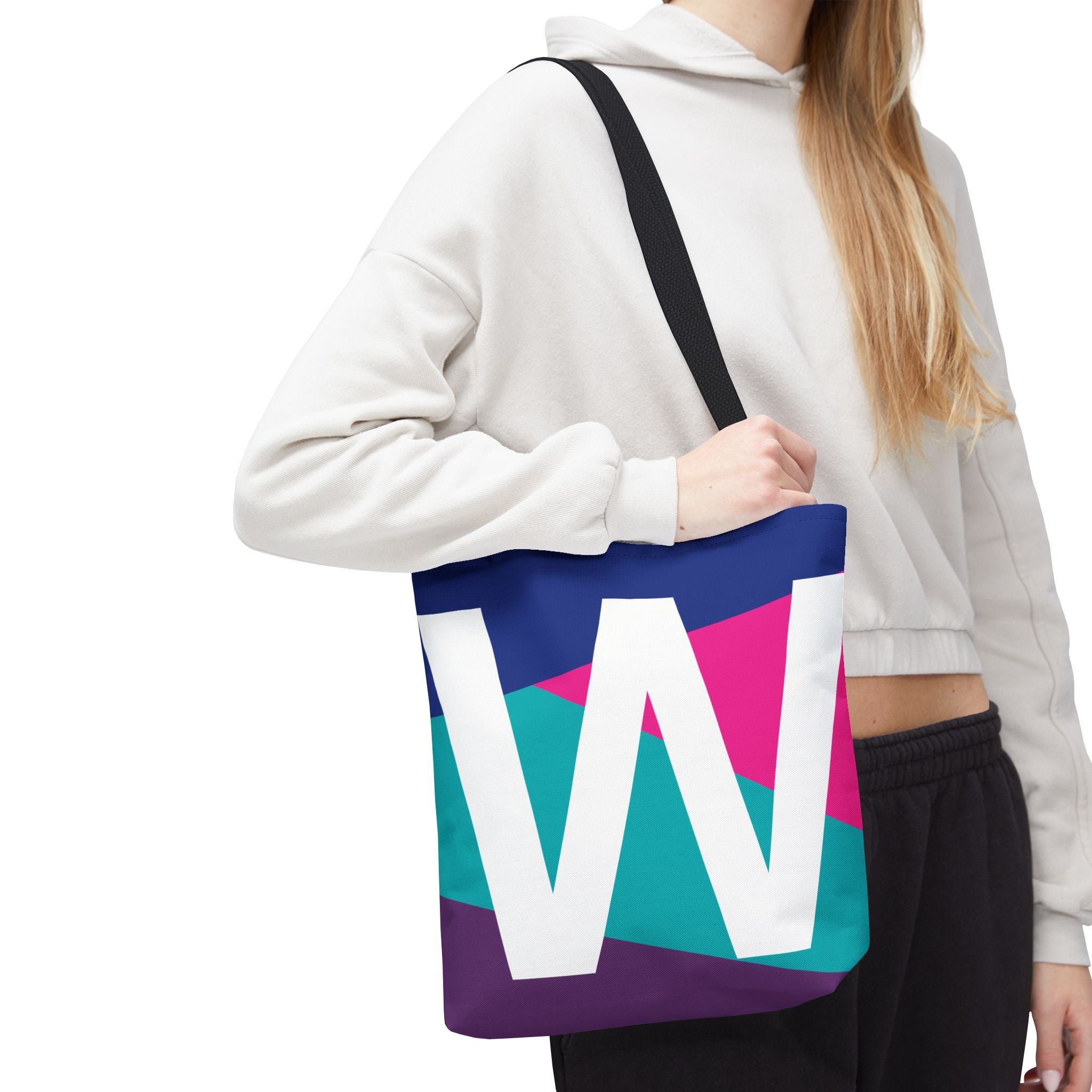 Monogram 'W' Colorblock Tote Bag — Personalized Initial W Shoulder Tote