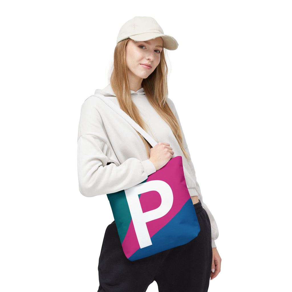 Monogram 'P' Colorblock Tote Bag — Personalized Initial P Shoulder Tote