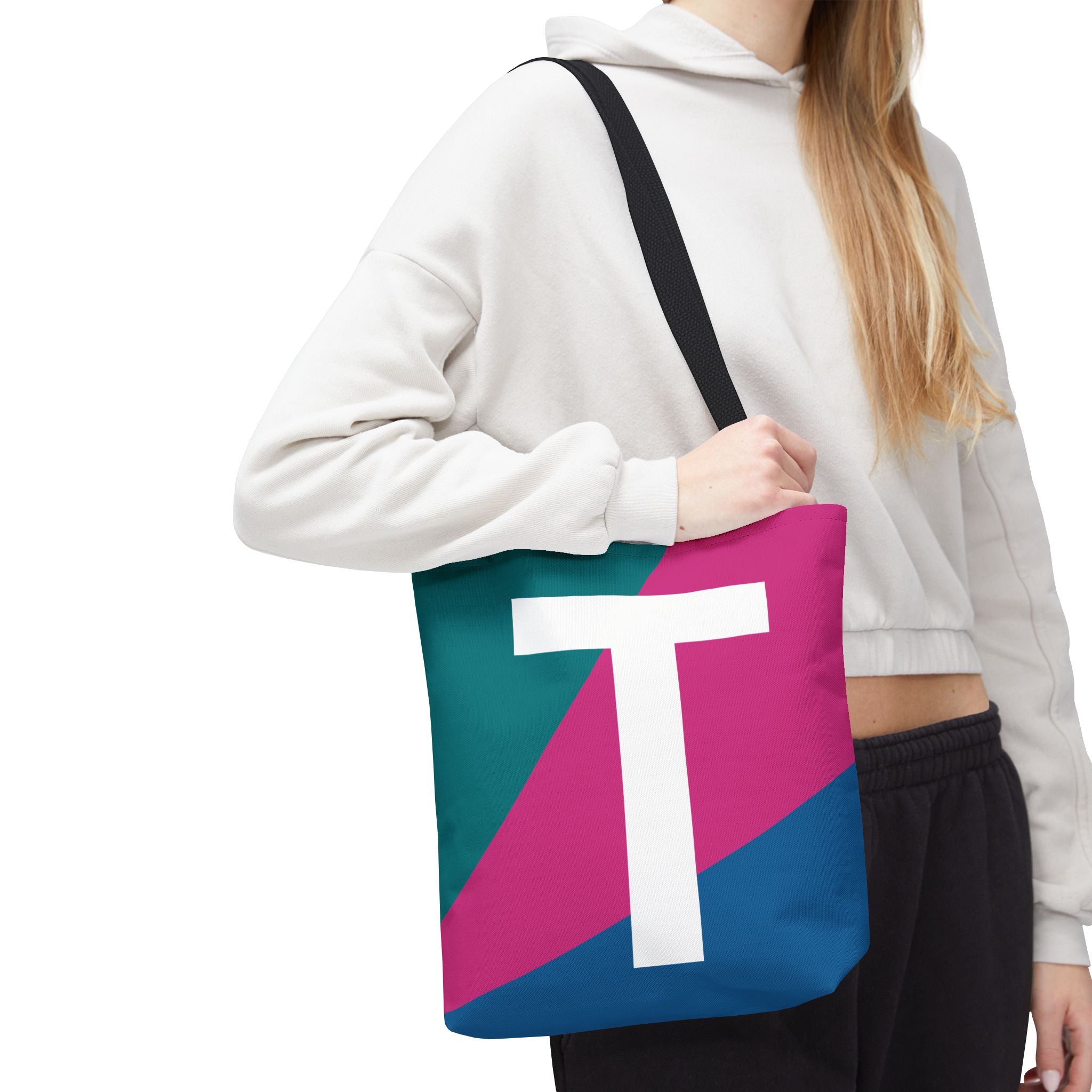 Monogram 'T' Colorblock Tote Bag — Personalized Initial T Shoulder Tote