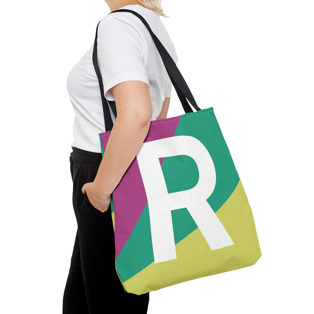 Monogram 'R' Colorblock Tote Bag — Personalized Initial R Shoulder Tote