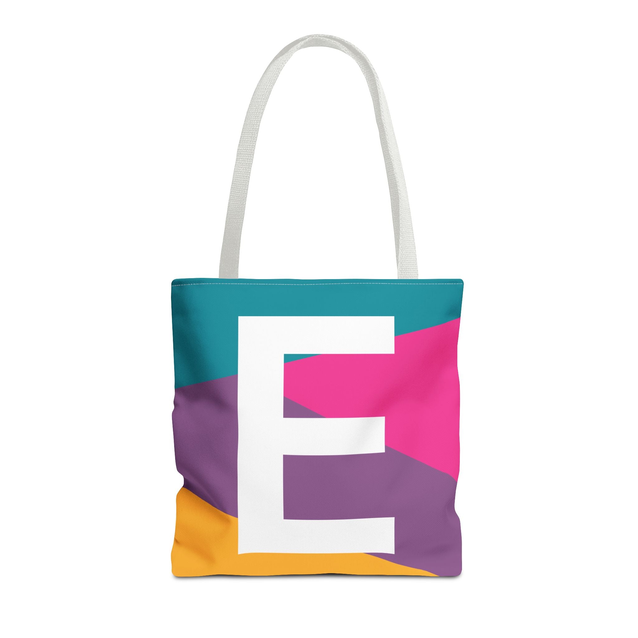 Monogram 'E' Colorblock Tote Bag — Personalized Initial E Shoulder Tote