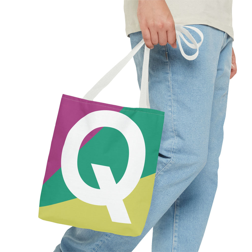 Monogram 'Q' Colorblock Tote Bag — Personalized Initial Q Shoulder Tote