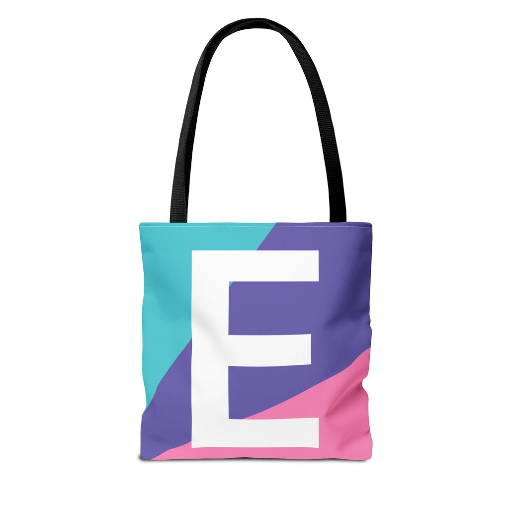 Monogram 'E' Colorblock Tote Bag — Personalized Initial E Shoulder Tote