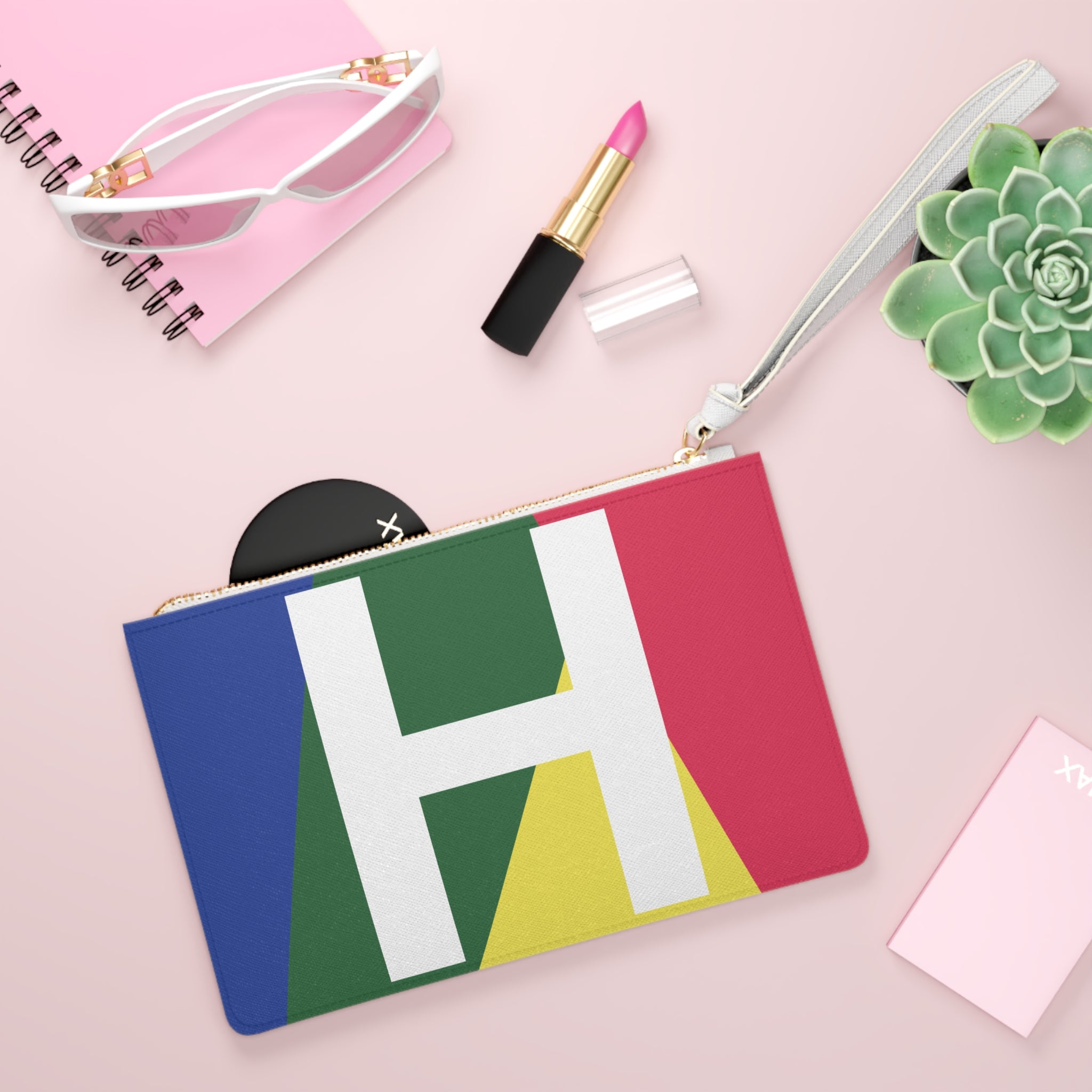 Monogram 'H' Colorblock Clutch Bag — Bold Geometric Wristlet for Everyday & Gifts