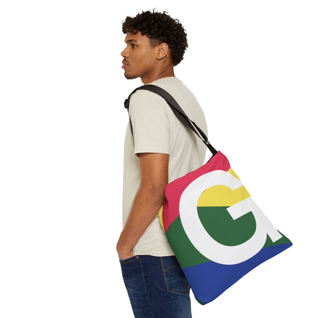 Initial Letter 'G' Colorblock Adjustable Tote Bag — Monogram Alphabet Shoulder Bag