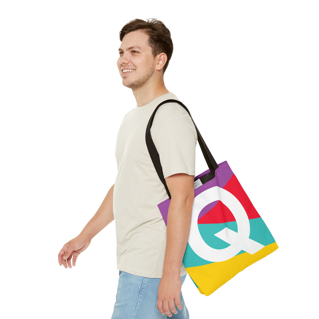 Monogram 'Q' Colorblock Tote Bag — Personalized Initial Q Shoulder Tote